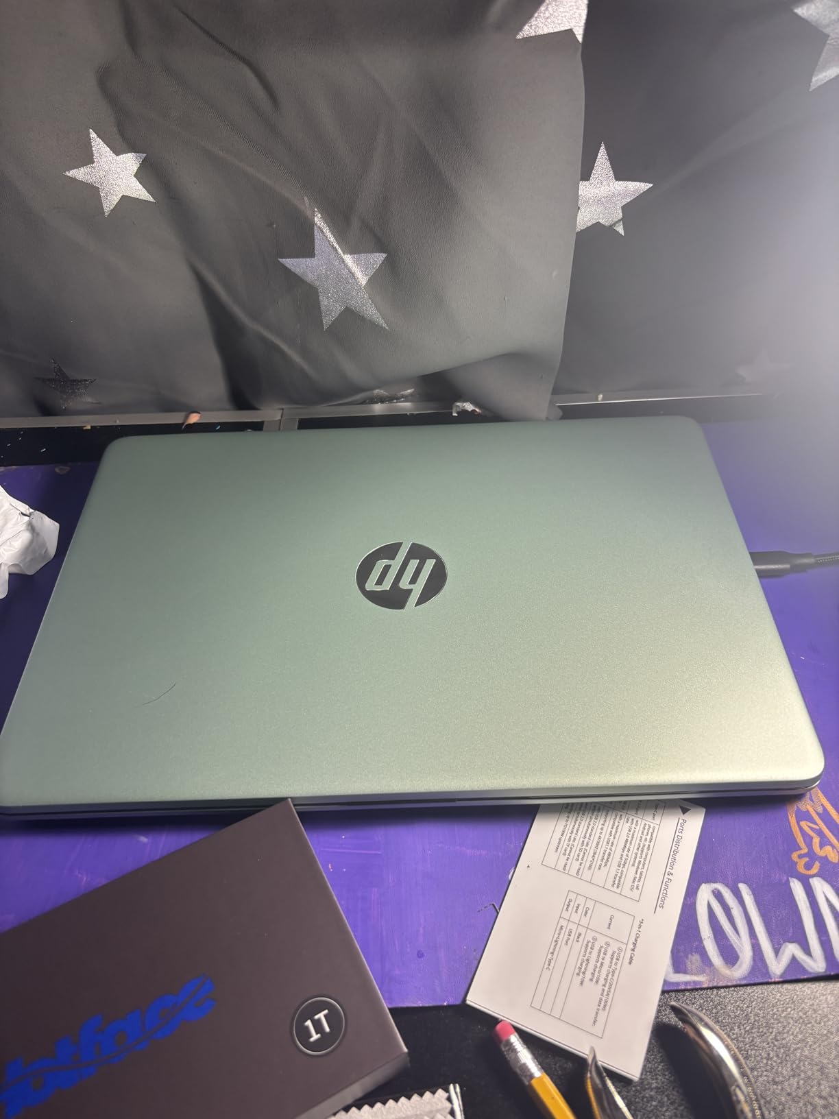 HP 14-inch Ultra Light Laptop W/1 Year Office 365&AI-Copilot, Intel Processor N150, 16GB RAM, 416GB Storage (128GB UFS + 288GB Docking Set), HD Camera, Long Battery Life, Wi-Fi 6, Win 11s, Green customer photo 1