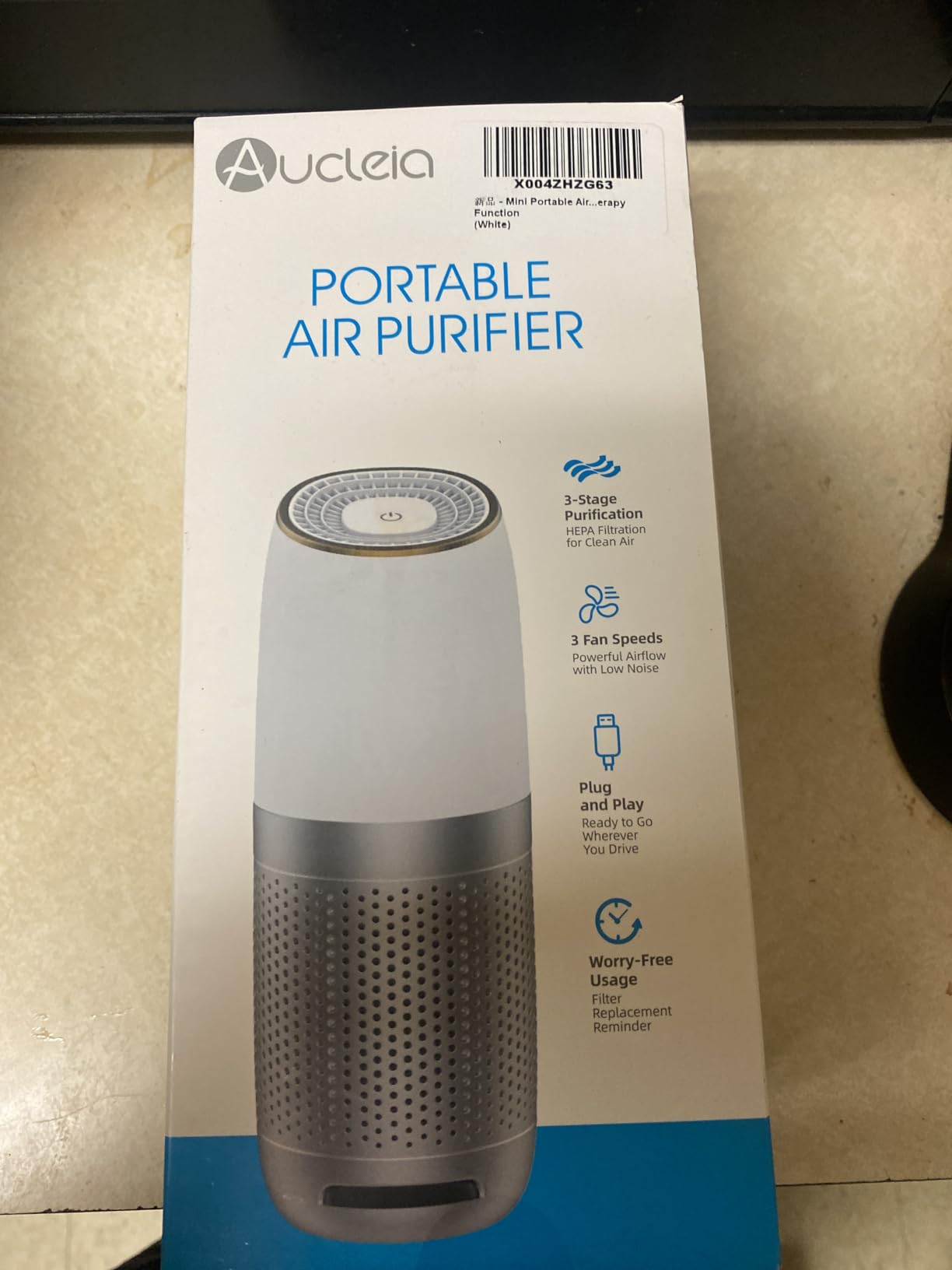 Aucleia Mini Portable Air Purifier with True H13 HEPA Filter, Car Air Purifier for Travel and Office to Remove Pet Hair and Odor Smoke Dust and Pollen, Aromatherapy Function White Gray customer photo 1