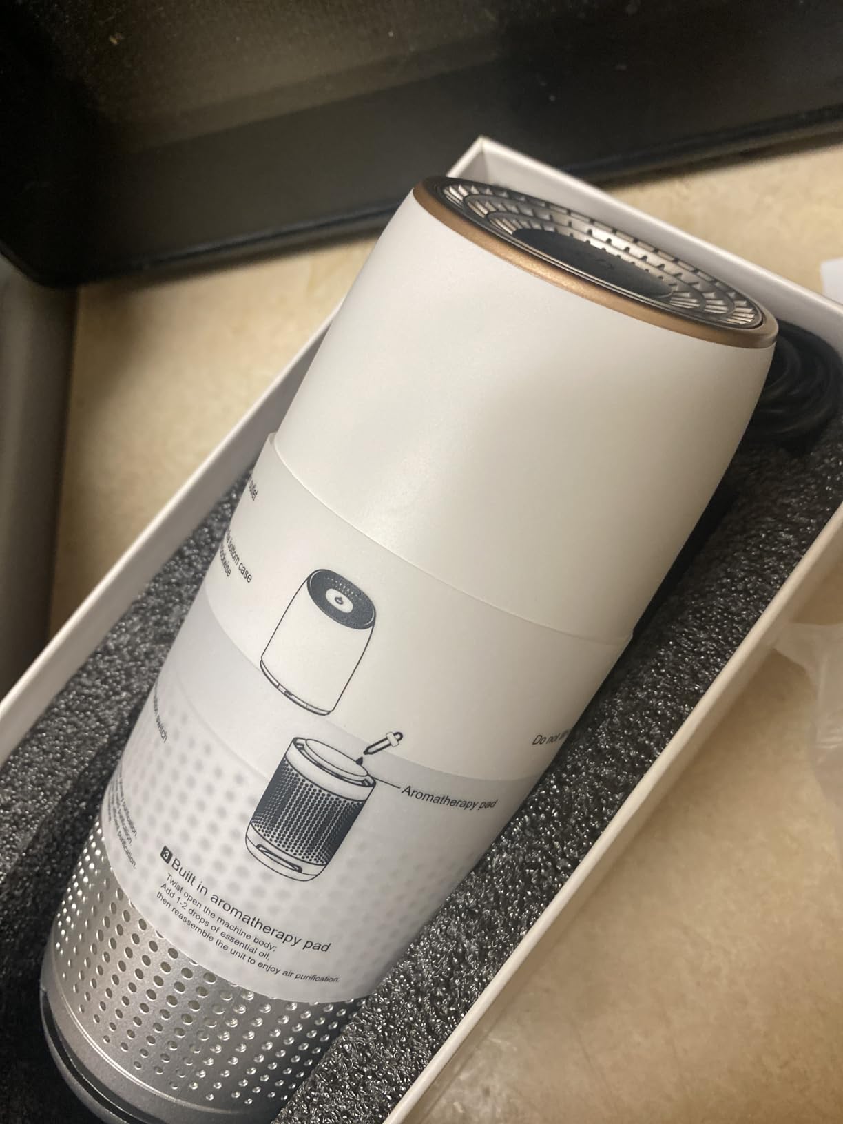Aucleia Mini Portable Air Purifier with True H13 HEPA Filter, Car Air Purifier for Travel and Office to Remove Pet Hair and Odor Smoke Dust and Pollen, Aromatherapy Function White Gray customer photo 2