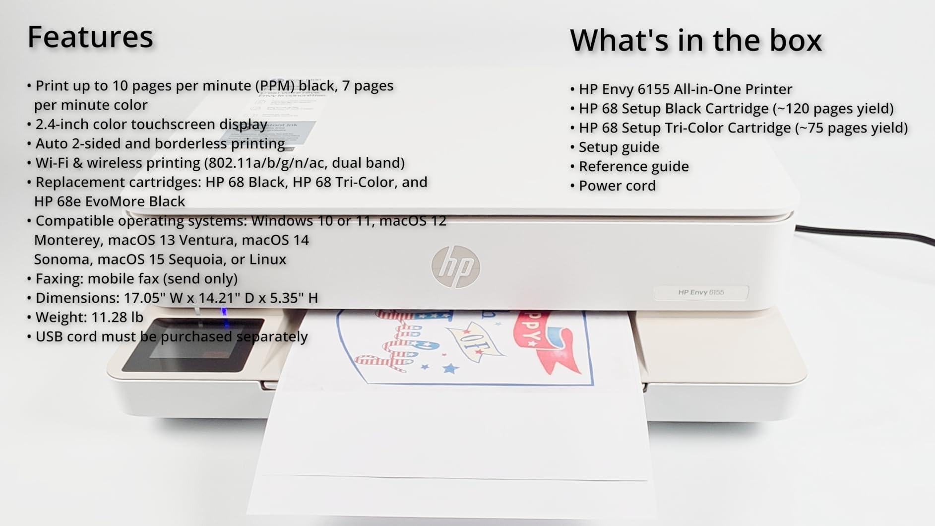 HP Envy 6155 Wireless All-in-One Color Inkjet Printer, Print, Scan, Copy, Duplex Printing Best-for-Home, 3 Month Trial of Instant Ink Included, AI-Capable (C2WR7A) customer photo 1