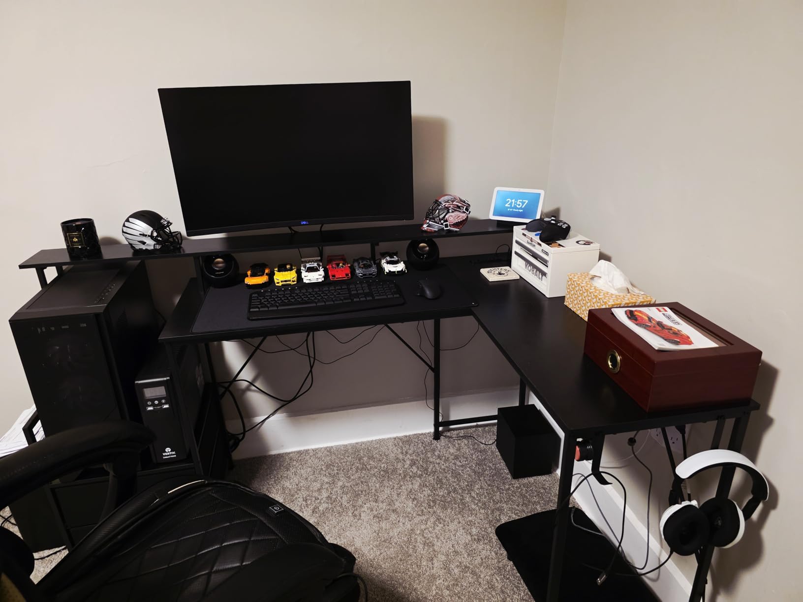 Korfile 66'' L Shaped Gaming Desk with Drawers and Storage Shelves, Reversible Corner Desk with Power Outlets and Host Stand, Large Computer Desk with Led Lights for Gaming, Work, Home Office, Black customer photo 1