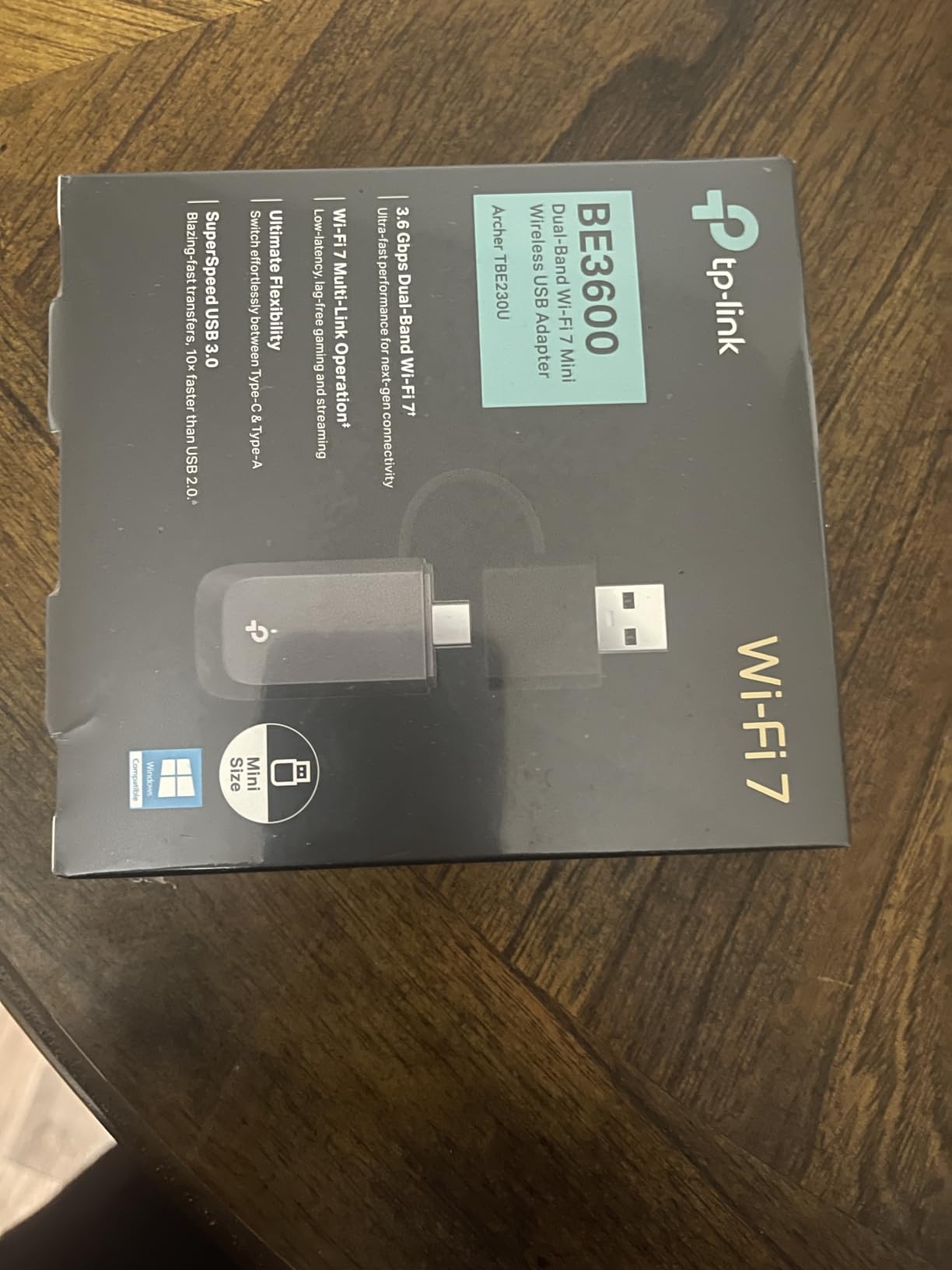 TP-Link Archer TBE230U BE3600 Wi-Fi 7 USB Wi-Fi Adapter for Desktop PC, Ultra-Fast Dual-Band Wireless Network Adapter, USB-C & USB-A 3.0, Plug and Play, WPA3 | MLO, Compatible with Windows 11 & 10 customer photo 2