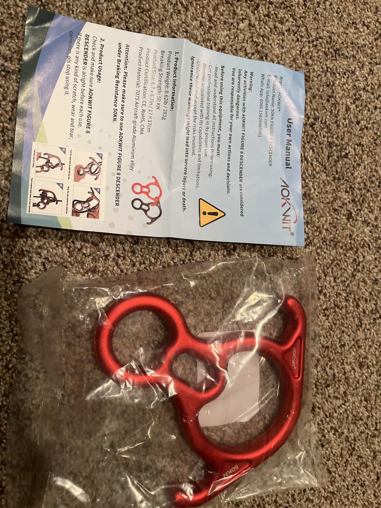 50KN Rescue Figure 8 Descender Large Bent-Ear Belaying and Rappelling Gear Belay Device for Rock Climbing Peak Rescue 7075 Aluminum Alloy customer photo 1