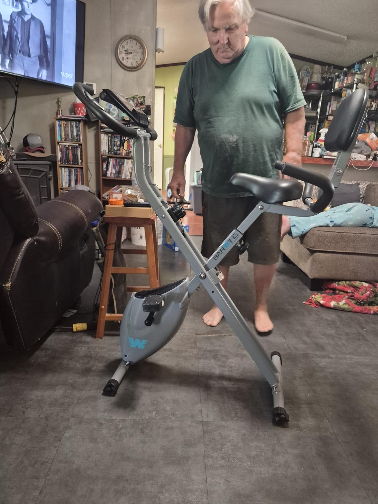 BARWING Stationary Exercise Bike for Home Workout, 5 IN 1 Foldable Indoor Cycling Bike for Seniors, 350LB Capacity, 16-Level Magnetic Resistance, Seat Backrest Adjustments customer photo 2