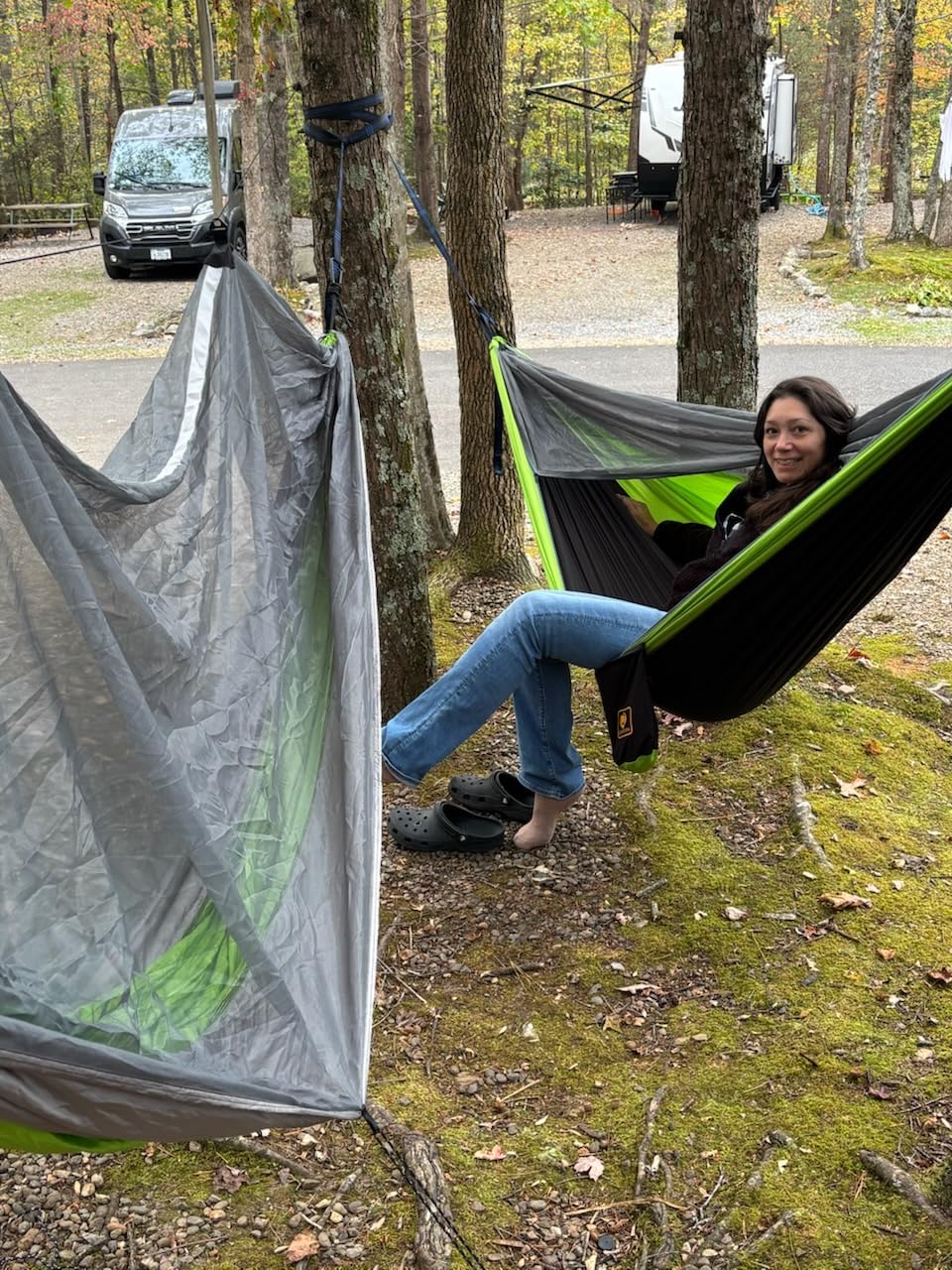 Qevooon Camping Hammock with Net, Travel Portable Lightweight Hammocks with Tree Straps and Solid D-Shape Carabiners customer photo 2
