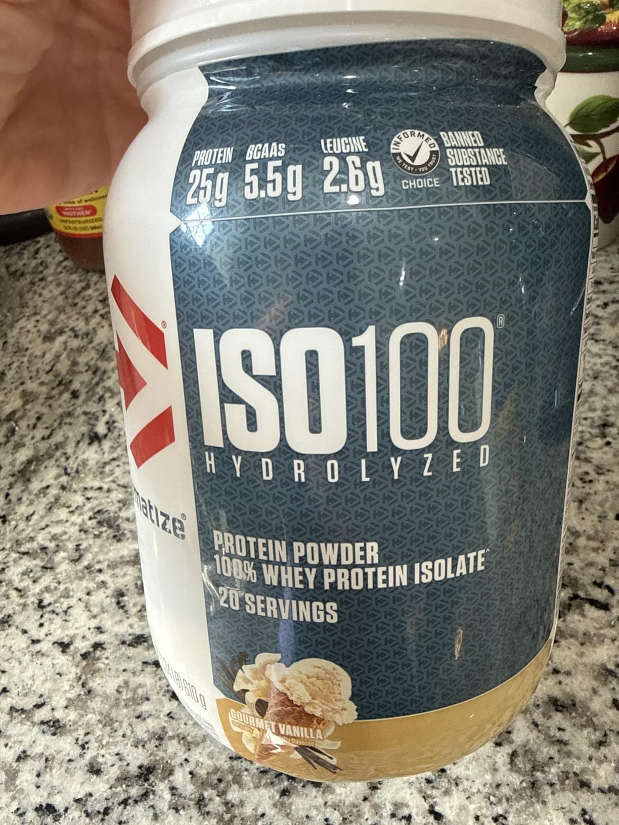 Dymatize ISO100 Whey Protein Powder Isolate, Gourmet Vanilla, 25g of Protein, 5.5g BCAAs, Gluten Free, 1g Fat, 1g Sugar, 2g Carb (20 Servings) customer photo 1
