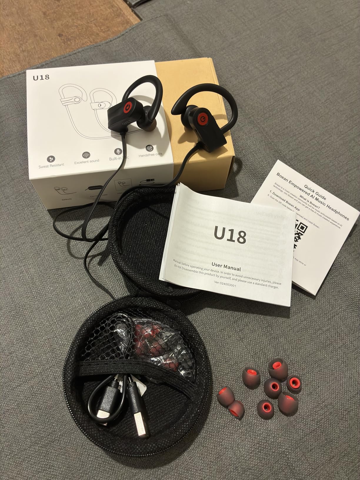 Boean Bluetooth Headphones, Wireless Headphones with 16 Hours Playtime Bluetooth 5.3 Wireless Earbuds HD Stereo Sound IPX7 Waterproof Earphones AI Music Generation Workout Headset for Running Sports customer photo 1
