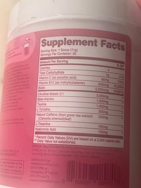 Wellah Pre-Workout Drink Mix (Raspberry Lemonade Flavored, 30 Servings) - with Citrulline Malate and L-Theanine, 200mg of Natural Caffeine & 1000mg of Beta-Alanine customer photo 2