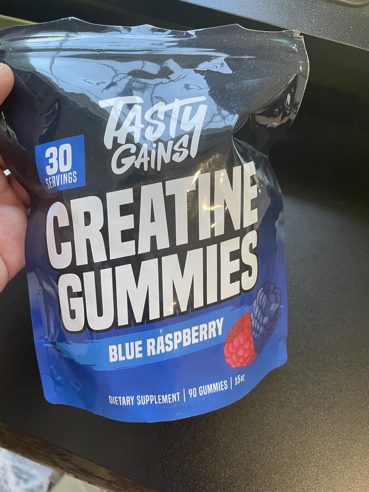 TASTY GAINS Creatine Gummies - 90g of Creatine Monohydrate - Workout Supplements - Build Muscle & Boost Strength for Men & Women - Made in USA - Non GMO - Vegan Friendly (Large, Blue Raspberry) customer photo 1