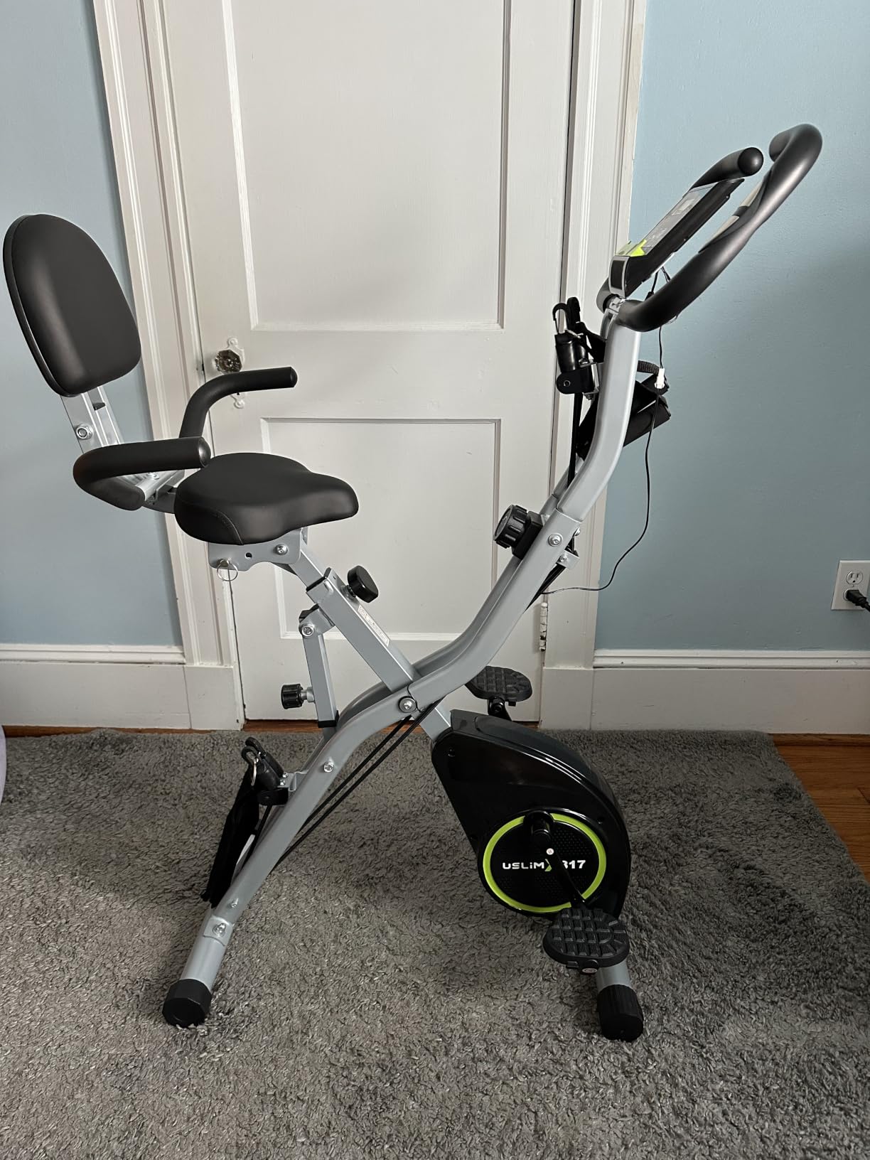 USLIM Foldable Exercise Bike Stationary Bikes for Home, 5 IN 1 Indoor Workout Bike, Cycling Bike with 16-Level Quiet Magnetic Resistance, 6.6 LBS Flywheel and 300LBS Capacity for Senior and Home Workout customer photo 1