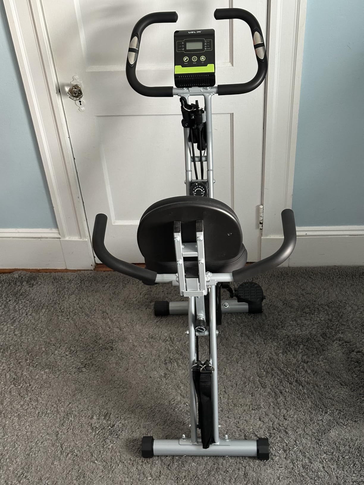 USLIM Foldable Exercise Bike Stationary Bikes for Home, 5 IN 1 Indoor Workout Bike, Cycling Bike with 16-Level Quiet Magnetic Resistance, 6.6 LBS Flywheel and 300LBS Capacity for Senior and Home Workout customer photo 2
