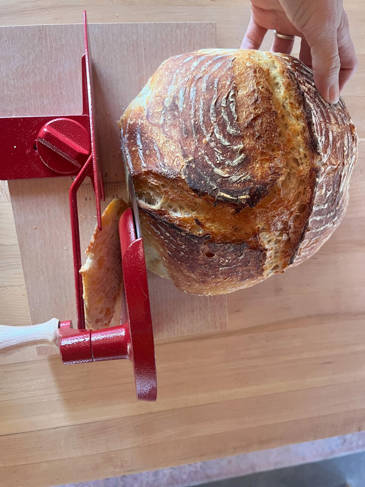 Brvclon Manual Bread Slicer Adjustable Thickness, Hand Crank Bread Slicer for Homemade Sourdough Bread with Scale Line & Suction Cup & Metal Guide, Quality Solid Wood Base customer photo 1