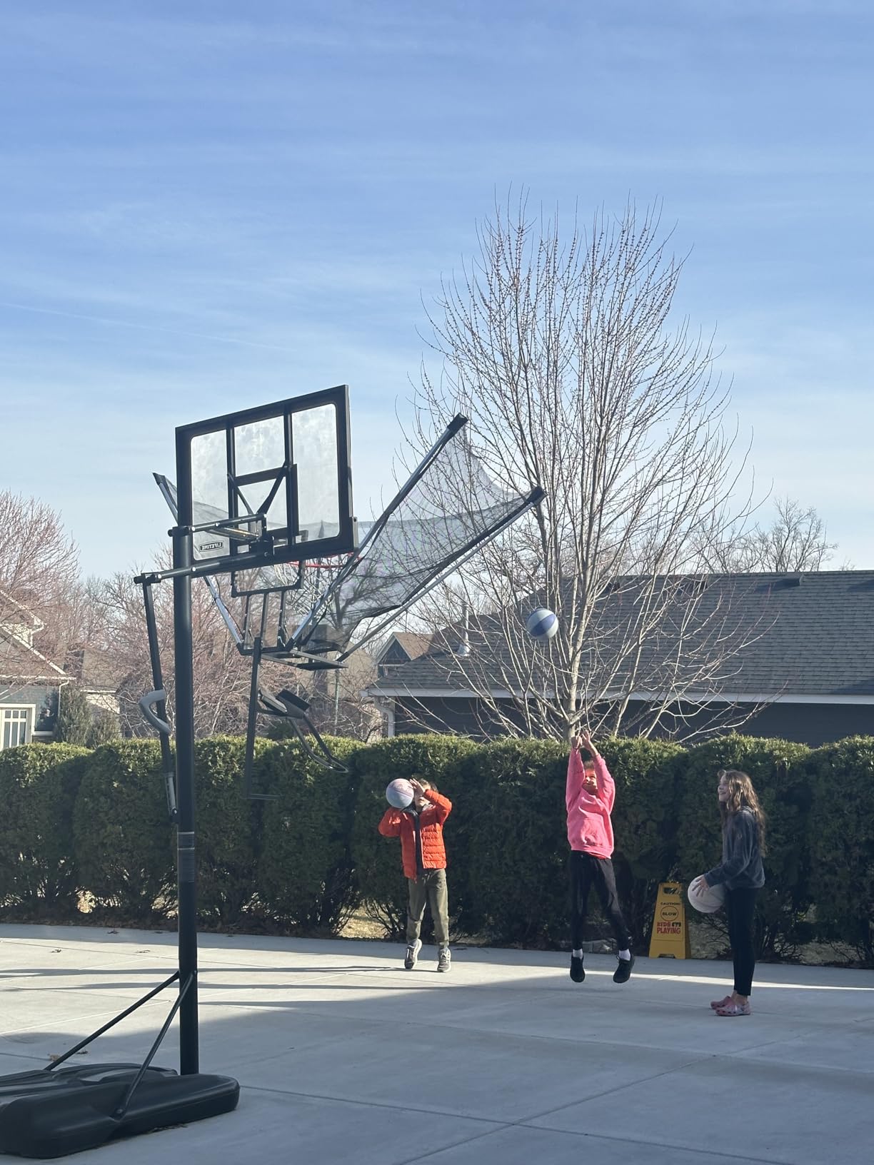 Basketball Shot Trainer with 180-Degree Rotating Return Chute, Basketball Rebounder Net Return System, Suspended Shooting Machine for Training customer photo 2