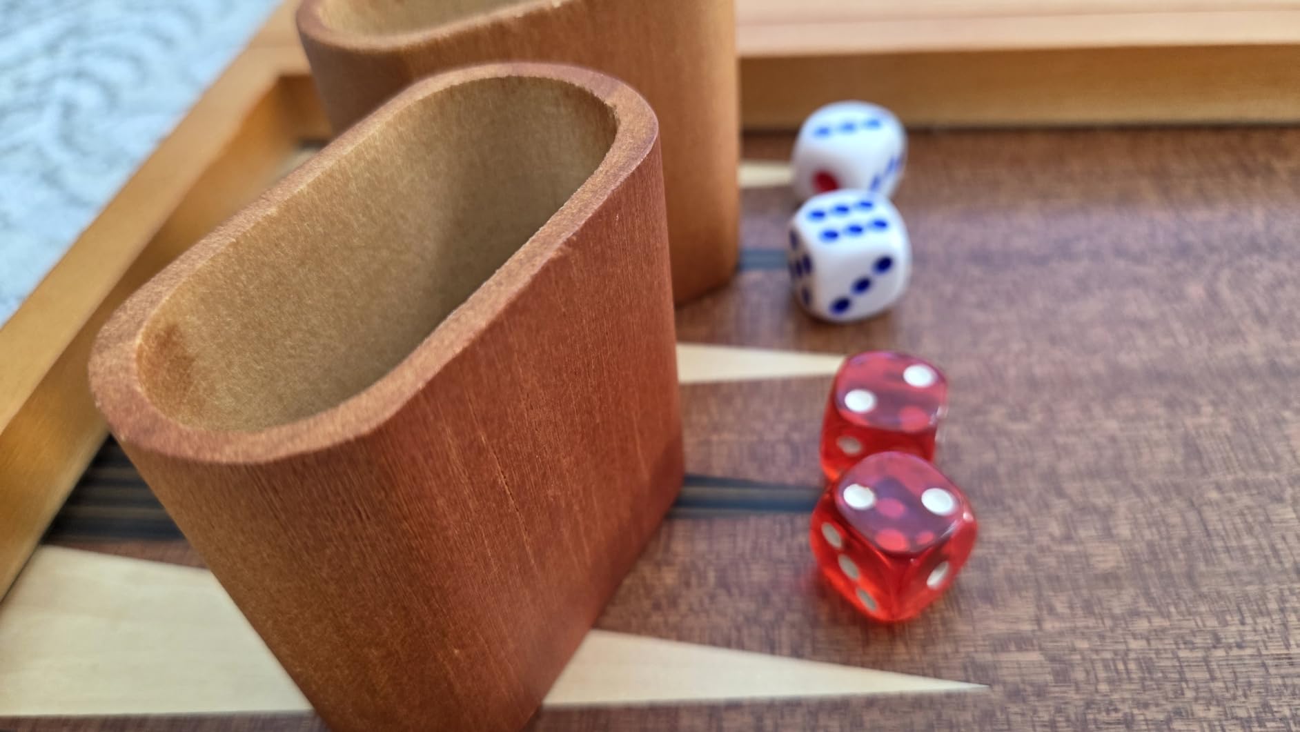 Yellow Mountain Imports Wooden Inlaid Backgammon Set, Cascadia - with Acrylic Playing Pieces & Wooden Dice Cups, 17-inch Board customer photo 2