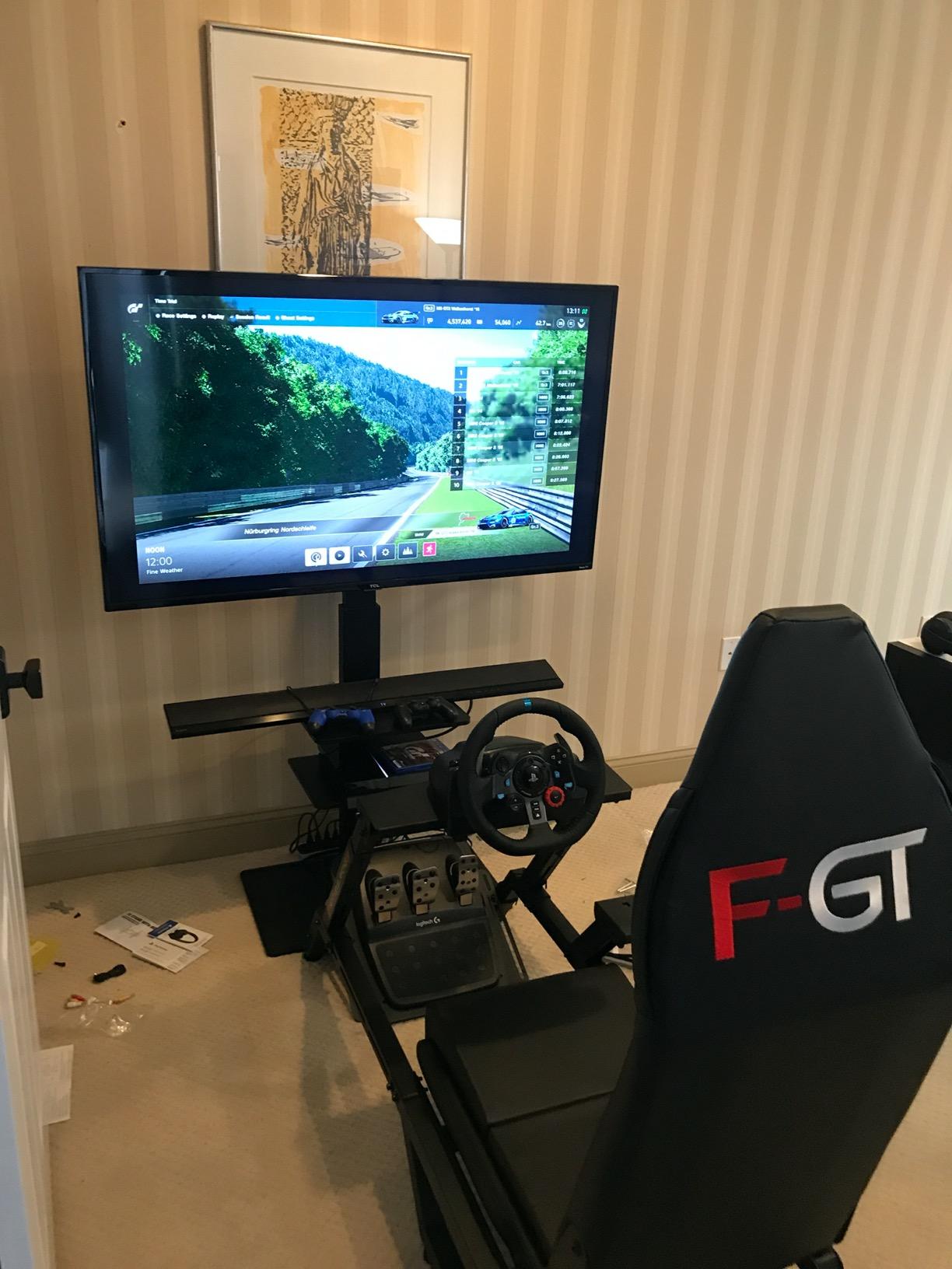 Next Level Racing F-GT Racing Simulator Cockpit. Formula and GT racing simulator cockpit compatible with Thrustmaster, Fanatec, Moza Racing on PC, Xbox and PS customer photo 1