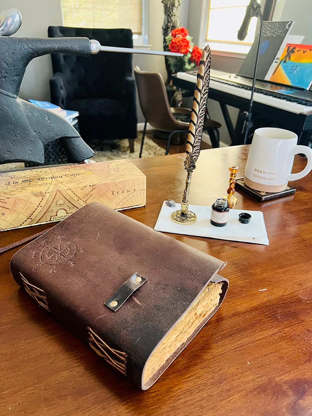 Antique Quill Pen Unique Half-Patterned Feather Pen Set with 6 Nibs 1 Bottle of Ink 1 Seal Stamp 1 Pen Holder 1 Sealing Wax LL-149 customer photo 2