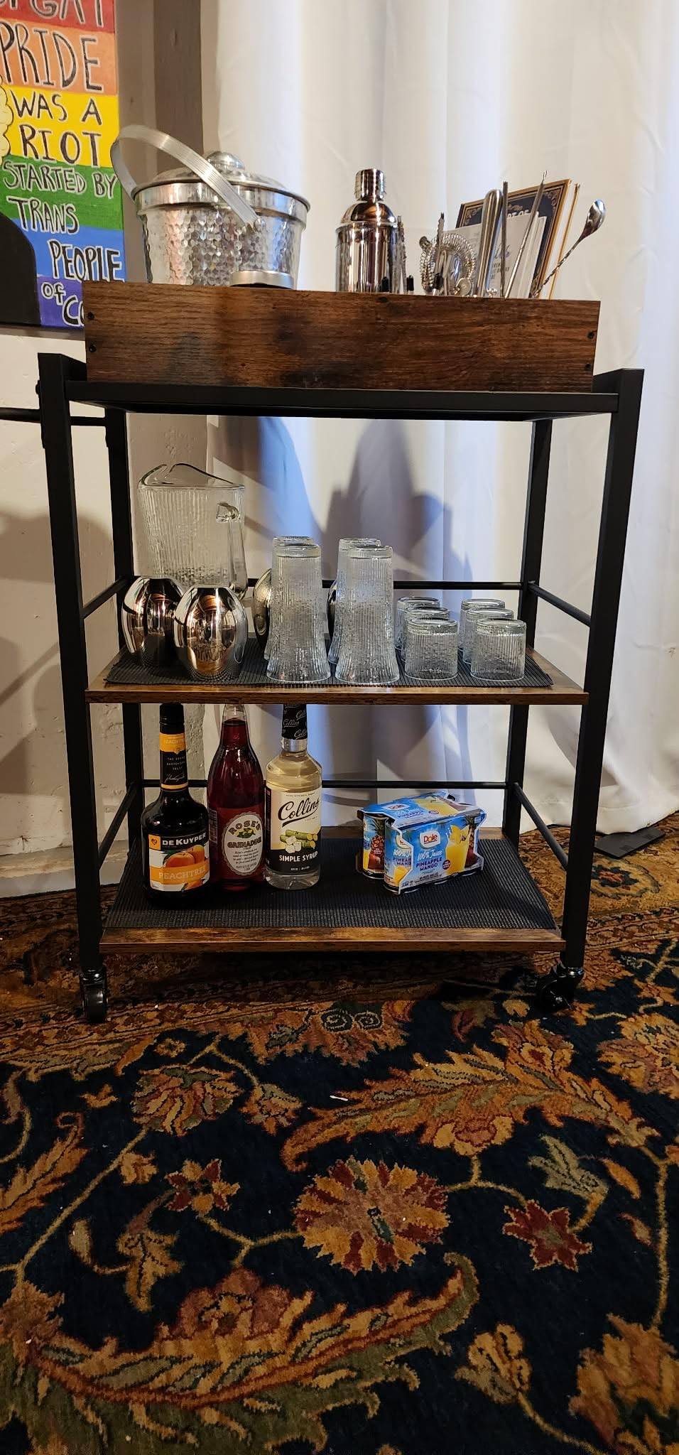 VASAGLE Kitchen Serving Cart with Removable Tray, 3-Tier Kitchen Utility Cart on Wheels with Storage, with Brakes, Leveling Feet, 15.7 x 28.3 x 33.9 Inches, Rustic Brown and Black ULRC72X customer photo 2