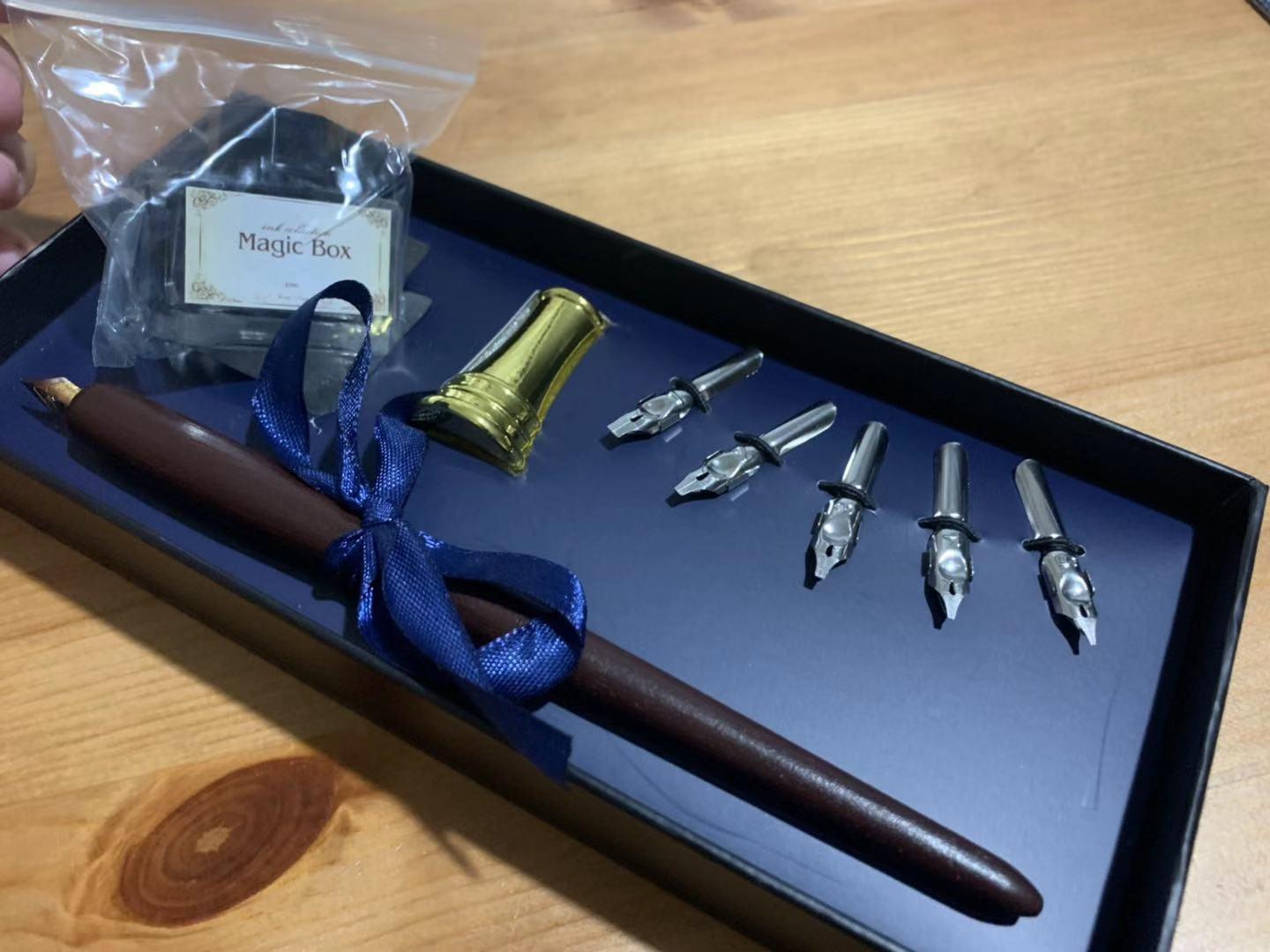Calligraphy Pen Set - Includes Wooden Dip Pen, Antique Brass Holder, 11 Nibs, 7 Colors Ink Bottles and Beginner's Manual customer photo 2