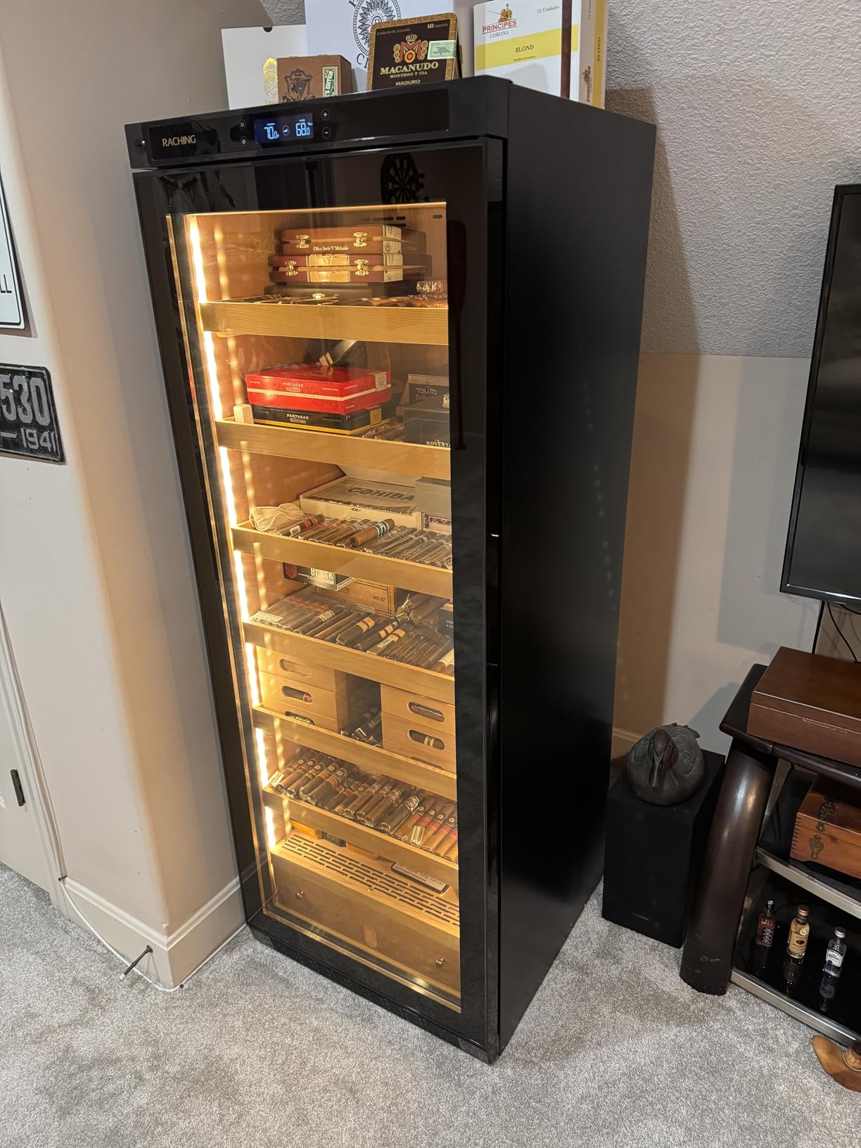 Cigar Climate Control Cabinet, Raching 330L Cigar Humidor Cabinet for Storing & Aging, Wood Frame with Constant Temperature and Humidity System, 6 Premium Canada Cedar Trays - Piano Paint Black customer photo 2