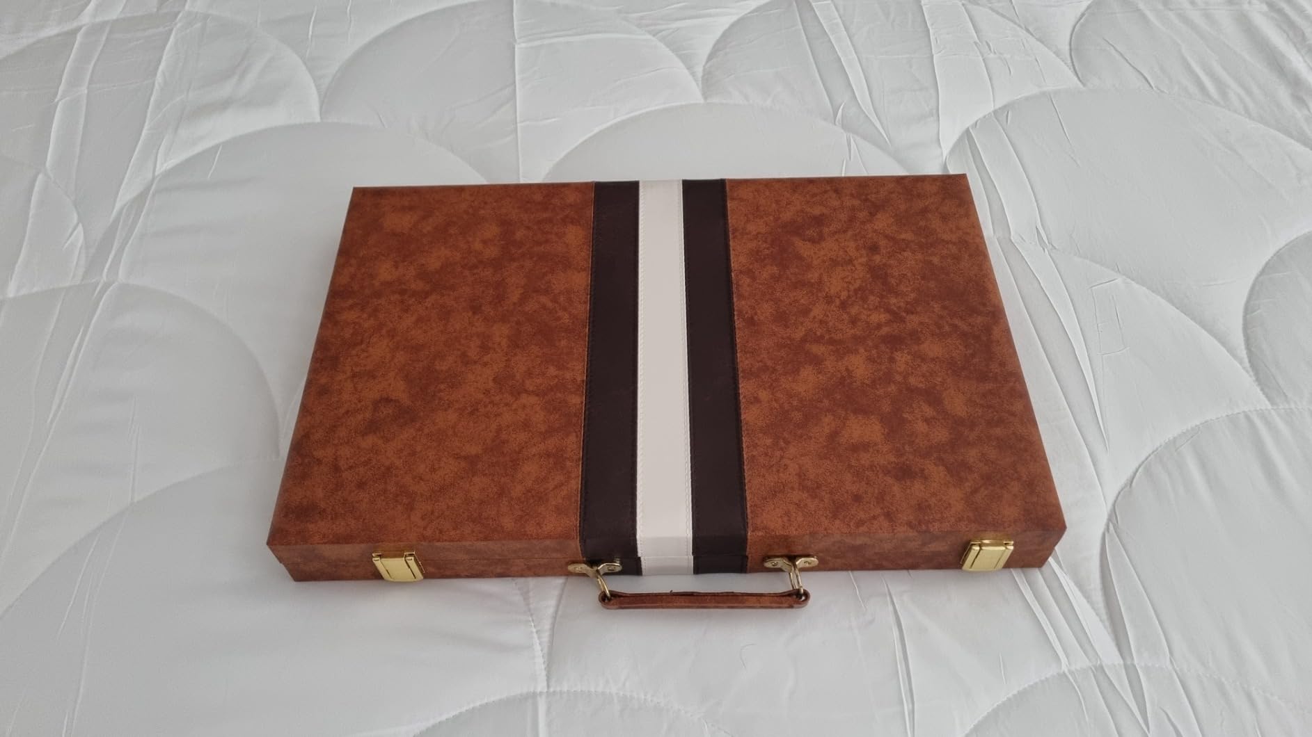 AMEROUS Backgammon Set, 15 Inches Classic Board Game with Leather Case, Folding Board, Gift Package, Portable Travel Strategy Backgammon Game Set for Adults, Kids (Medium, Brown) customer photo 1