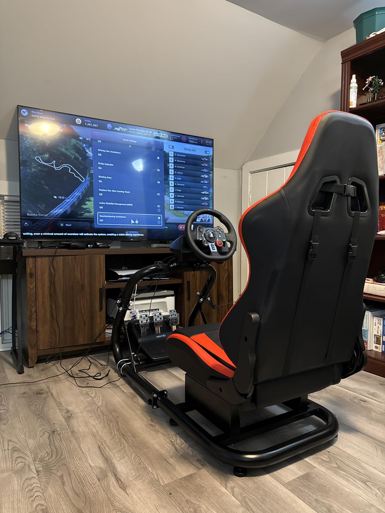 Marada Racing Simulator Cockpit with Red Seat Fit for 12Nm Direct Drive | Fit for Logitech/Thrustmaster/Moza/Fanatec, 50mm Large Round Tube Professional Sim Rig, Wheel Pedal Handbrake not Included customer photo 1