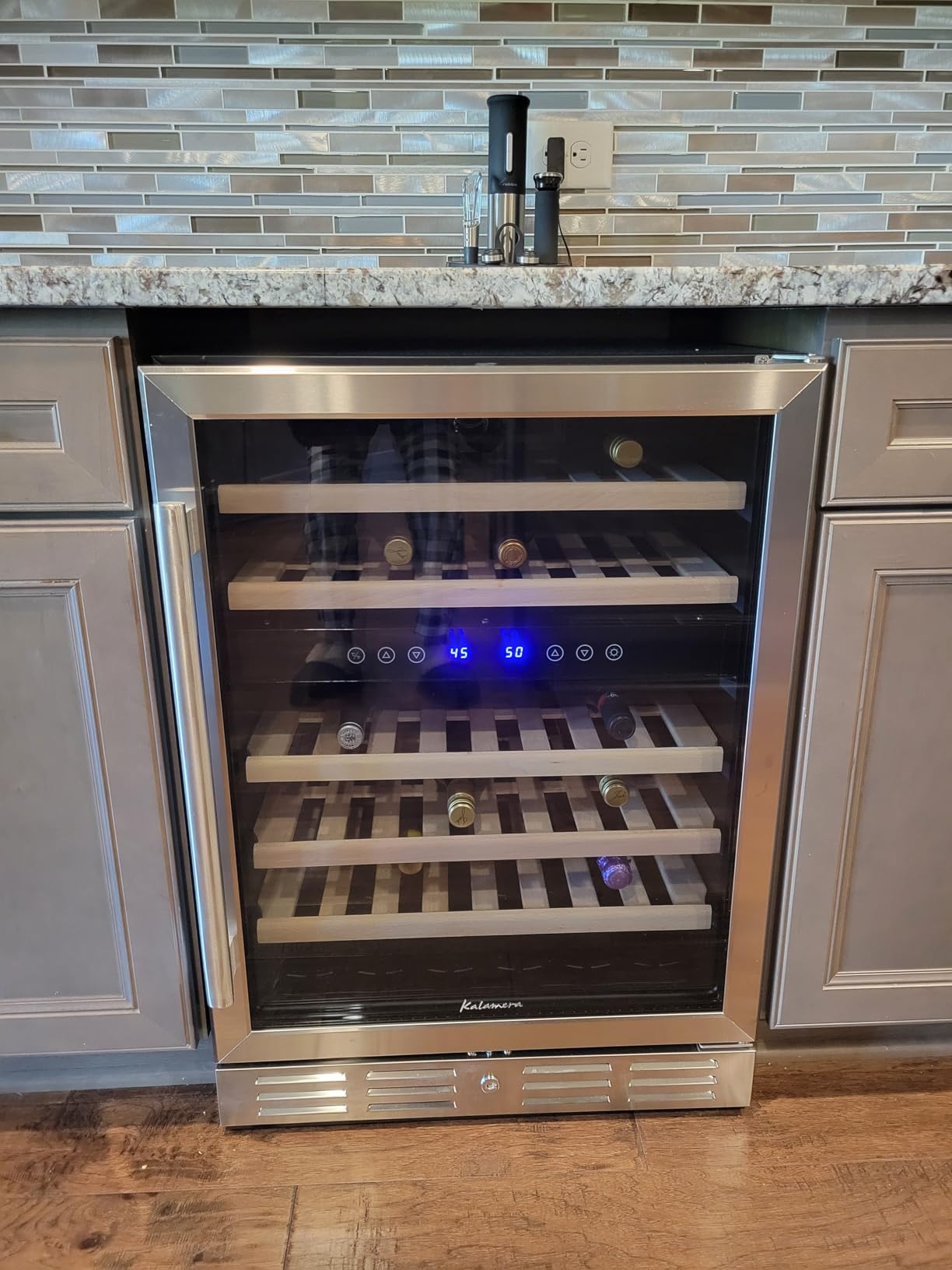 Kalamera 24 inch Wine Cooler, 37 Bottle Dual Zone Built-in or Freestanding | Wine Fridge with Stainless Steel Reversible Glass Door, for Home, Kitchen or Office customer photo 2