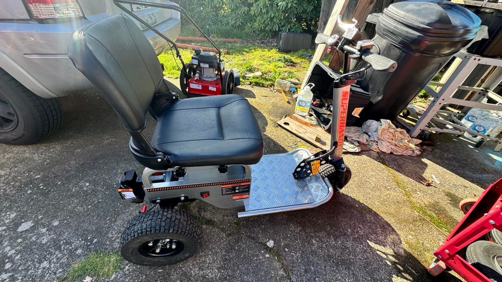 SuperHandy Electric Tugger Cart, Industrial Tow Tractor Riding Scooter - 1 Seater, 2600 lbs Towing Cap, 350 lbs load cap, 48V 4Ah Li-Ion Battery - For Warehouse Material & Mobility Personnel Transport customer photo 2