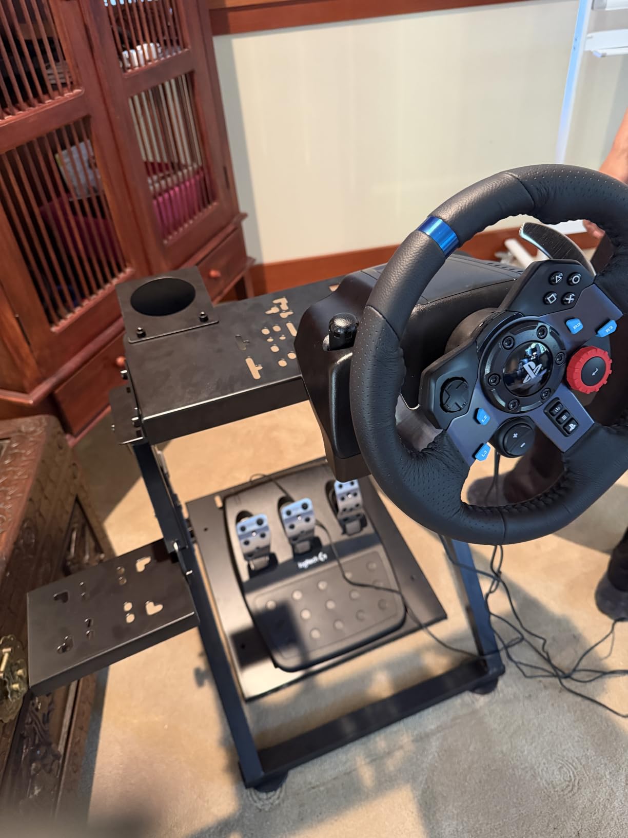 GTPLAYER Sim Racing Wheel Stand Simulator Cockpit Wheel Stand Racing Steering Shifter Mount fit for Logitech G25 G27 G29 G920 G923 Thrustmaster T330TS Gaming Stand Wheel Pedals NOT Included, Black customer photo 1