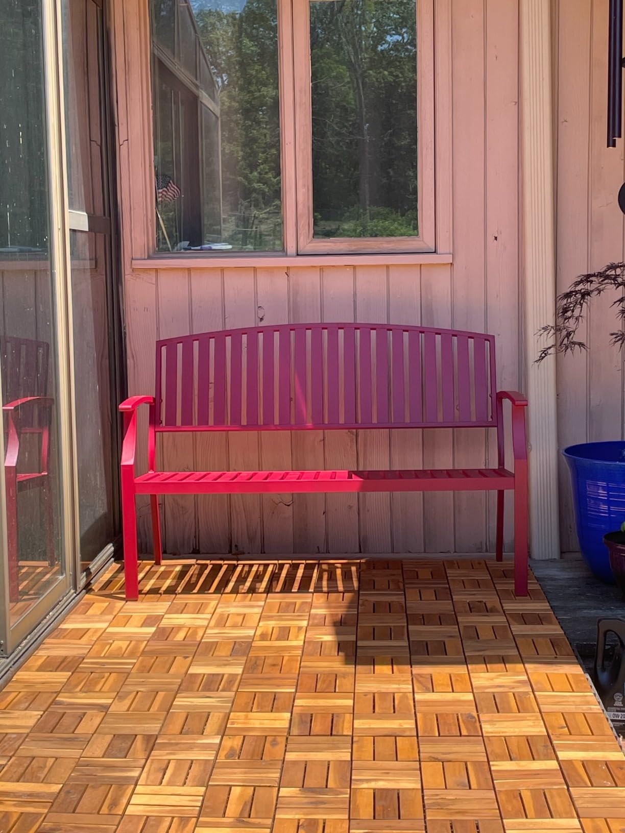 Teak Deck Tiles (Pack of 9) Hardwood Interlocking Patio Deck Tiles, 12 Slat, Natural customer photo 2