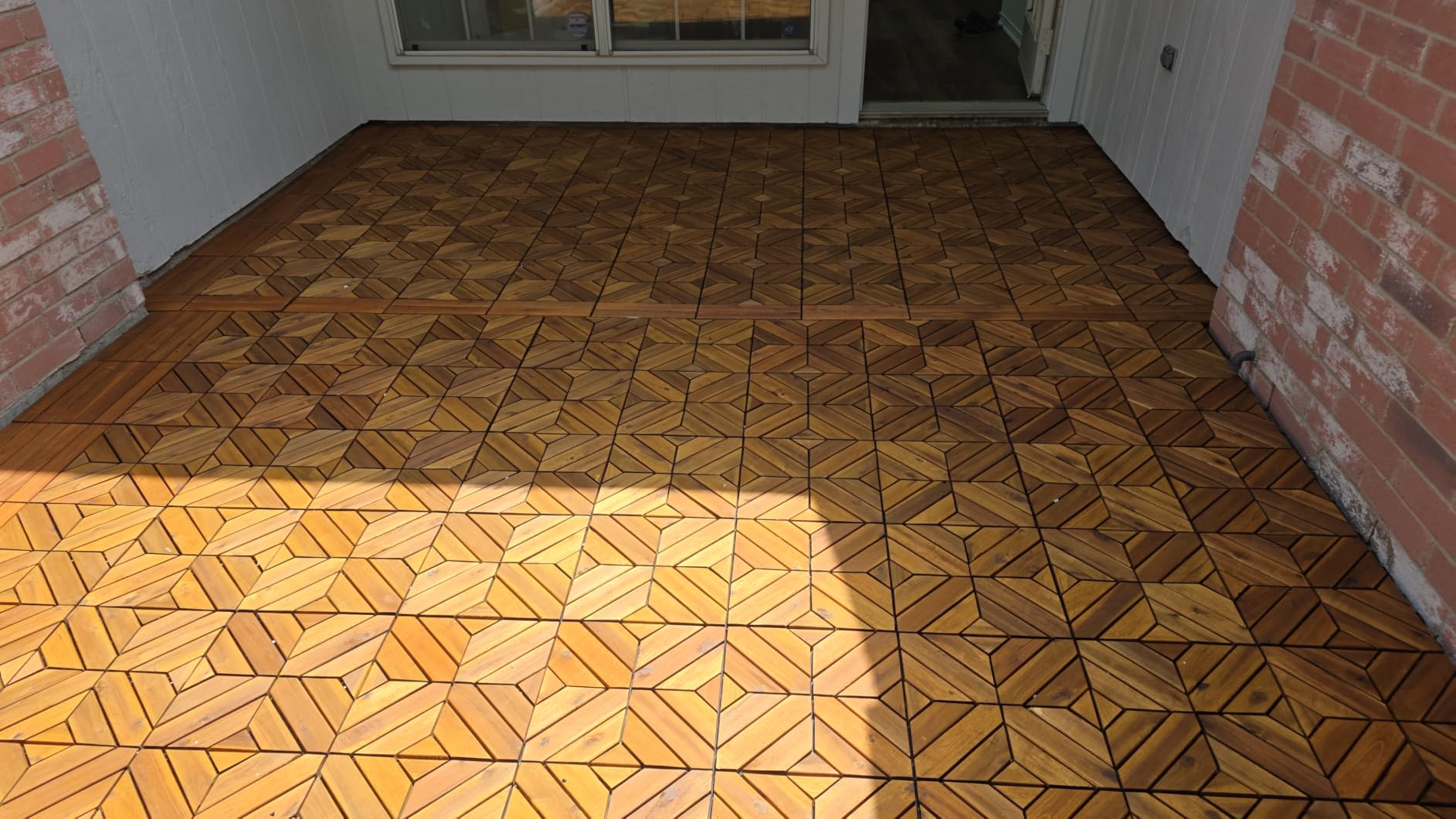 PrimeZone 27 PCS Solid Acacia Wood Interlocking Patio Deck Tiles Outdoor, Diagonal, Natural Wood customer photo 1