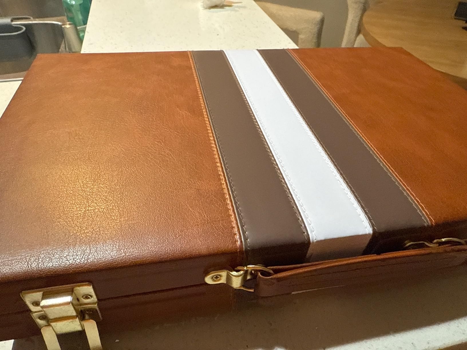 Backgammon Board Game, Deluxe Leather Like Case, Felt Interior, Brown, Classic Backgammon Game, Popular Board Game, Board Games (Medium (15