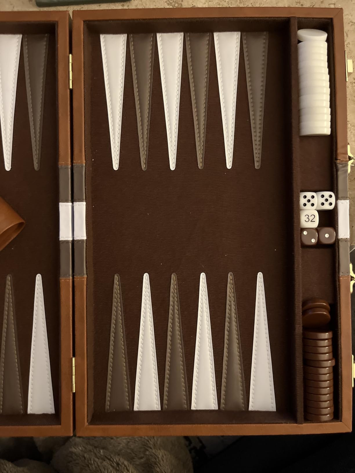 Backgammon Board Game, Deluxe Leather Like Case, Felt Interior, Brown, Classic Backgammon Game, Popular Board Game, Board Games (Medium (15