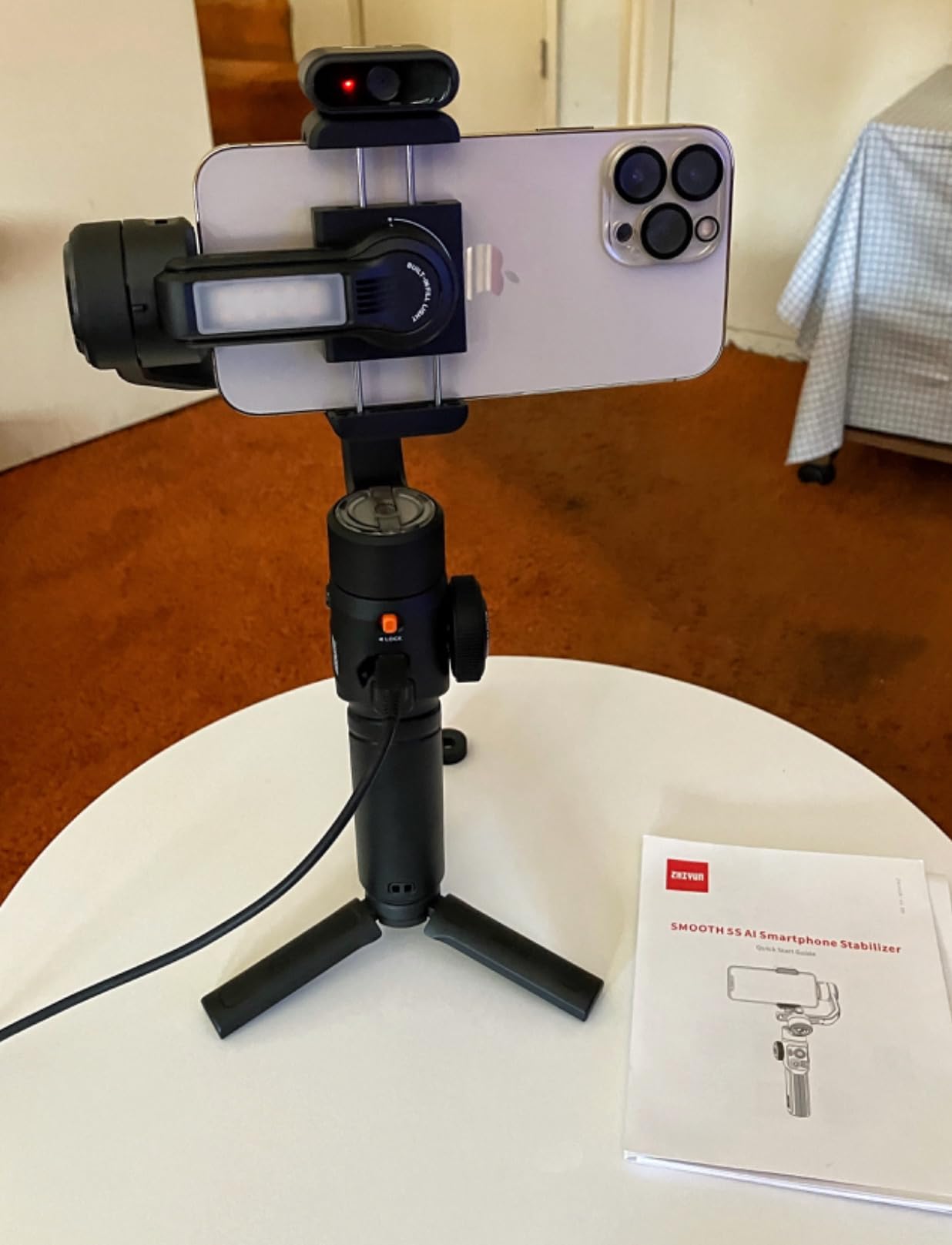 Zhiyun Smooth 5S AI Combo 3-Axis Gimbal Stabilizer for iPhone 15 Pro Max & Android Smartphone Gimbal with AI Tracker, Built-in Fill Light, Tripod, Phone Stabilizer for Video Recording Vlog Filming customer photo 1