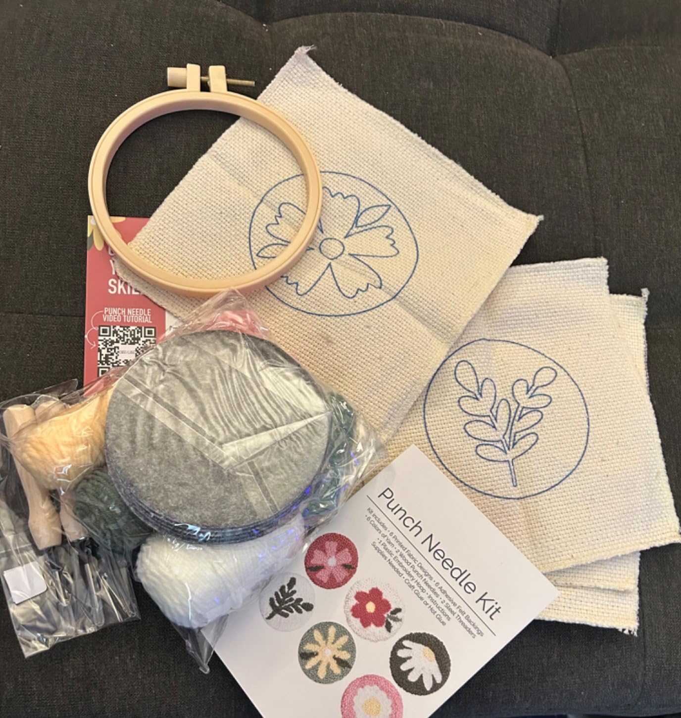 Emri Lane Punch Needle Kit - 6 Floral Design Punch Needle Embroidery Kit with Monk Cloth, Embroidery Hoop, Yarn & More customer photo 1