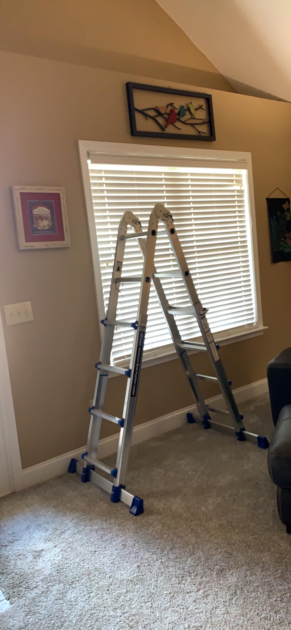 HBTower A Frame 3 Step Extension Ladder, 11 Ft Multi Position Ladder with Removable Tool Tray and Stabilizer Bar, 330 lbs Capacity Telescoping Ladder for Household and Outdoor Work (Orange, 11FT) customer photo 1