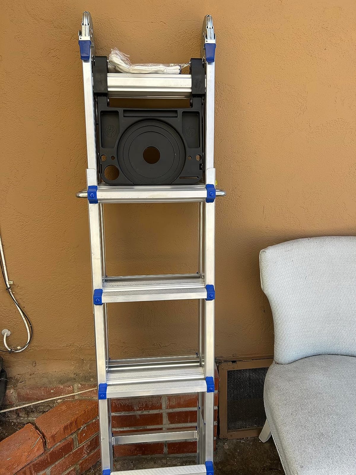 HBTower A Frame 3 Step Extension Ladder, 11 Ft Multi Position Ladder with Removable Tool Tray and Stabilizer Bar, 330 lbs Capacity Telescoping Ladder for Household and Outdoor Work (Orange, 11FT) customer photo 2