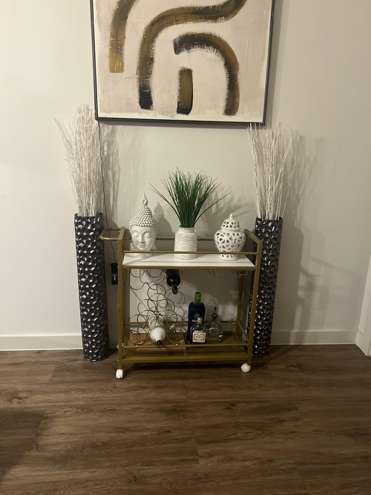 Joaxswe Bar Cart, Home Bar Serving Cart with Storage Shelves, 2 Tier Rolling Beverage Cart with Wheels, Modern Wine Cart with Wine Rack and Glass Holder for Kitchen, Living Room, Dining Room, Black customer photo 1