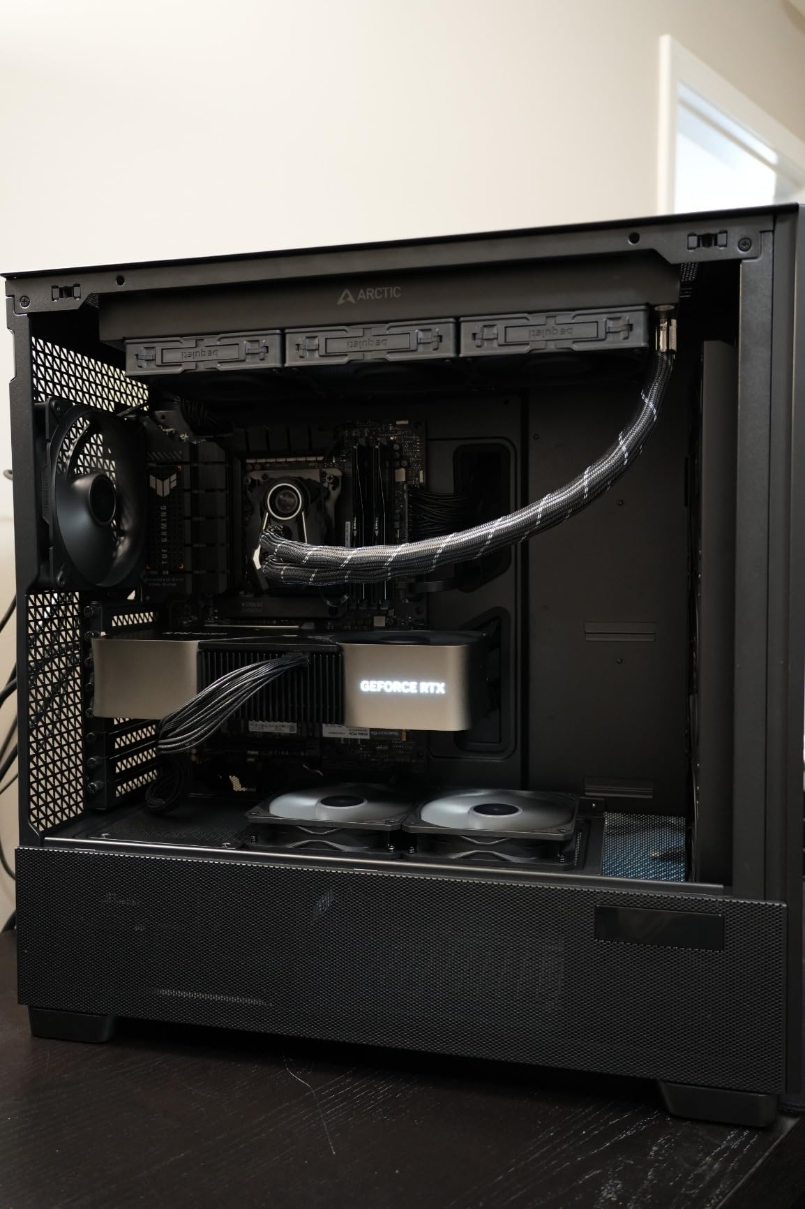 Antec Flux Pro Full-Tower E-ATX PC Case, 6 PWM Fans Included, Black | 6 PWM Fans, Walnut Wood Front Panel, High-Airflow, 90 Rotated PSU Mount, 420mm Radiator Support, CPU & GPU Temp Display customer photo 1