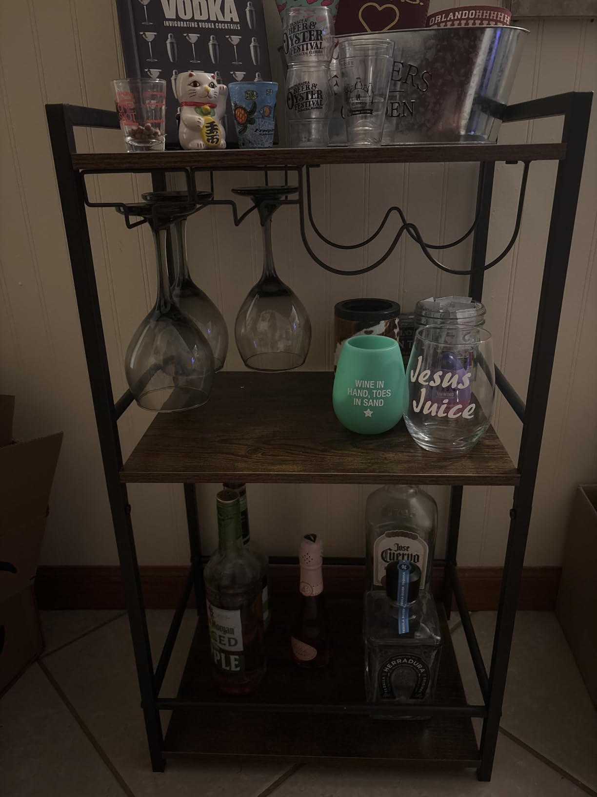 TUTOTAK Bar Cart with Wheels, Mini Drink Cart with Wine Rack & Glass Holder | 3-Tier 17 Inch Wide Home Bar Serving Carts, Small Mobile Kitchen Shelf with 6 Hooks, Rustic Brown BC01BB035 customer photo 2