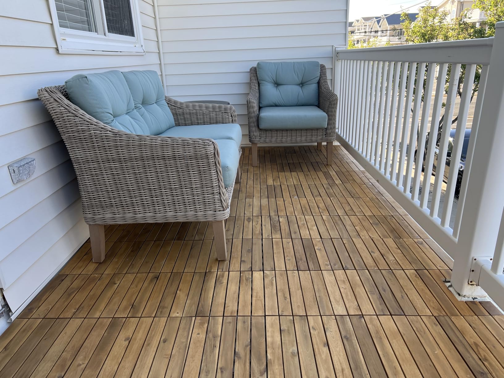 Acacia Wood Interlocking Deck Tiles, Patio & Backyard Tile, 12 in, 9 PCS customer photo 2