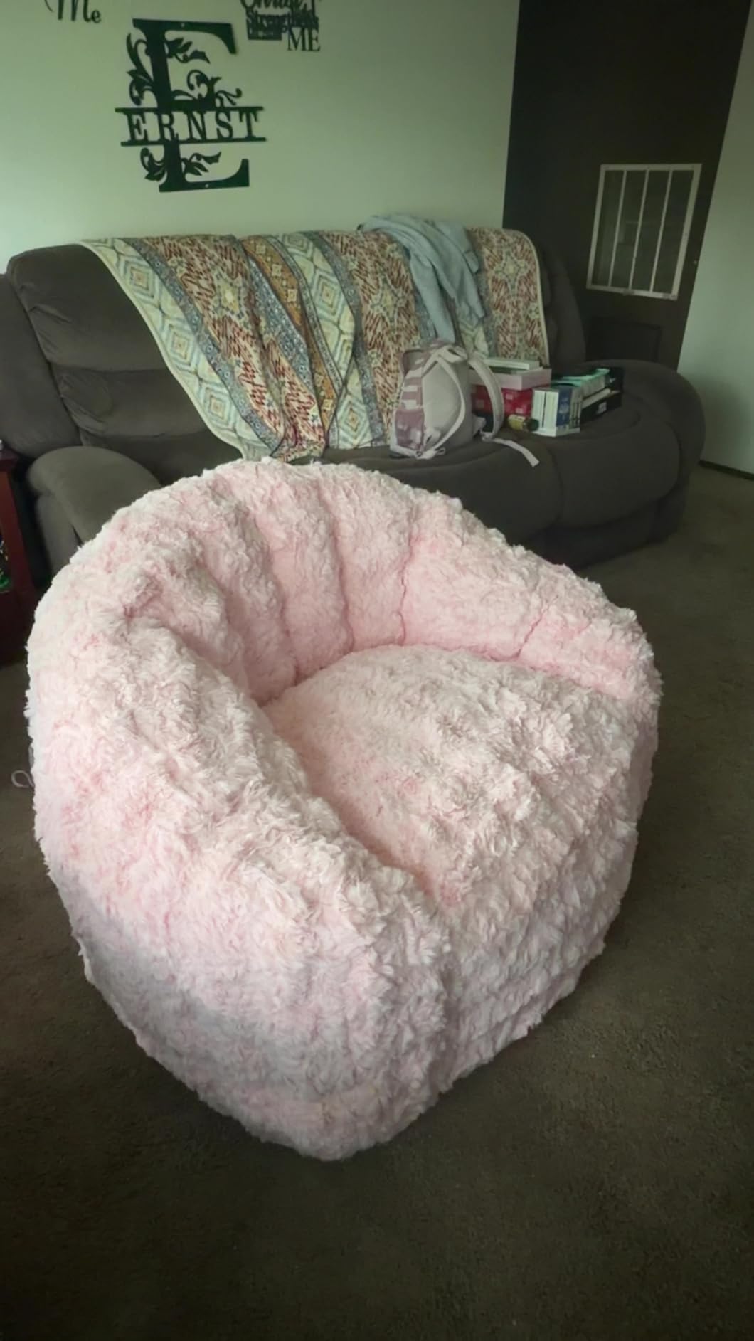 MAXYOYO Giant Bean Bag Chair for Adults, Oversized Beanbag with Filler | Faux Fur Shell-shaped Large Chair for Kids, Stuffed Big Lounge Floor Sofa for Bedroom Living Room Reading, Green, Standard customer photo 2