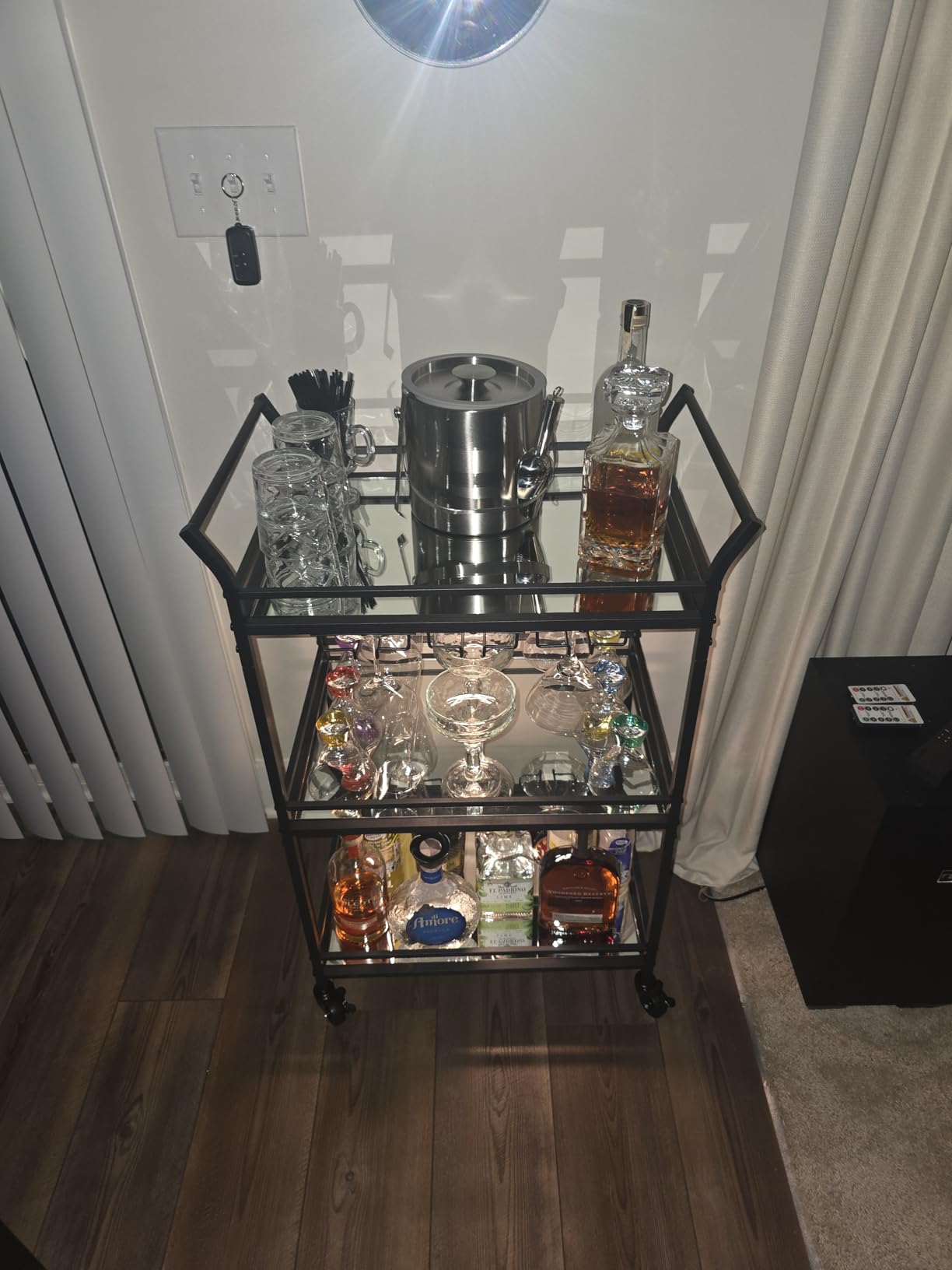 VASAGLE Bar Cart Gold, Large Home Bar Serving Cart with 3-Tier customer photo 2