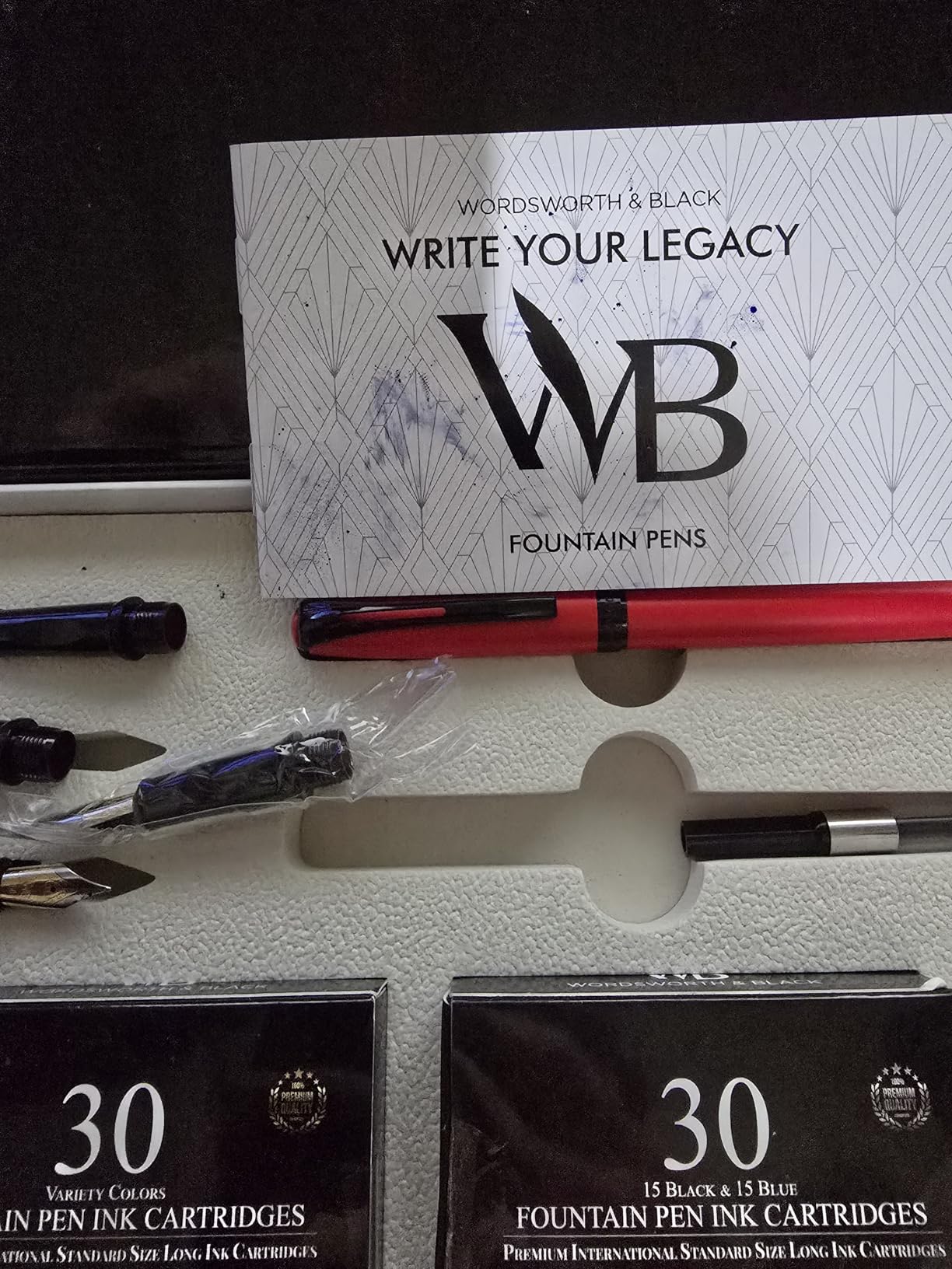 Wordsworth & Black Fountain Pen Set for Beginners, Calligraphy Kit, Black - Brush Pen + 5 Nibs, 60 Ink Cartridges + Ink Bottle, Converter, Writing & Journaling, Gift for Men & Women, Refillable customer photo 1