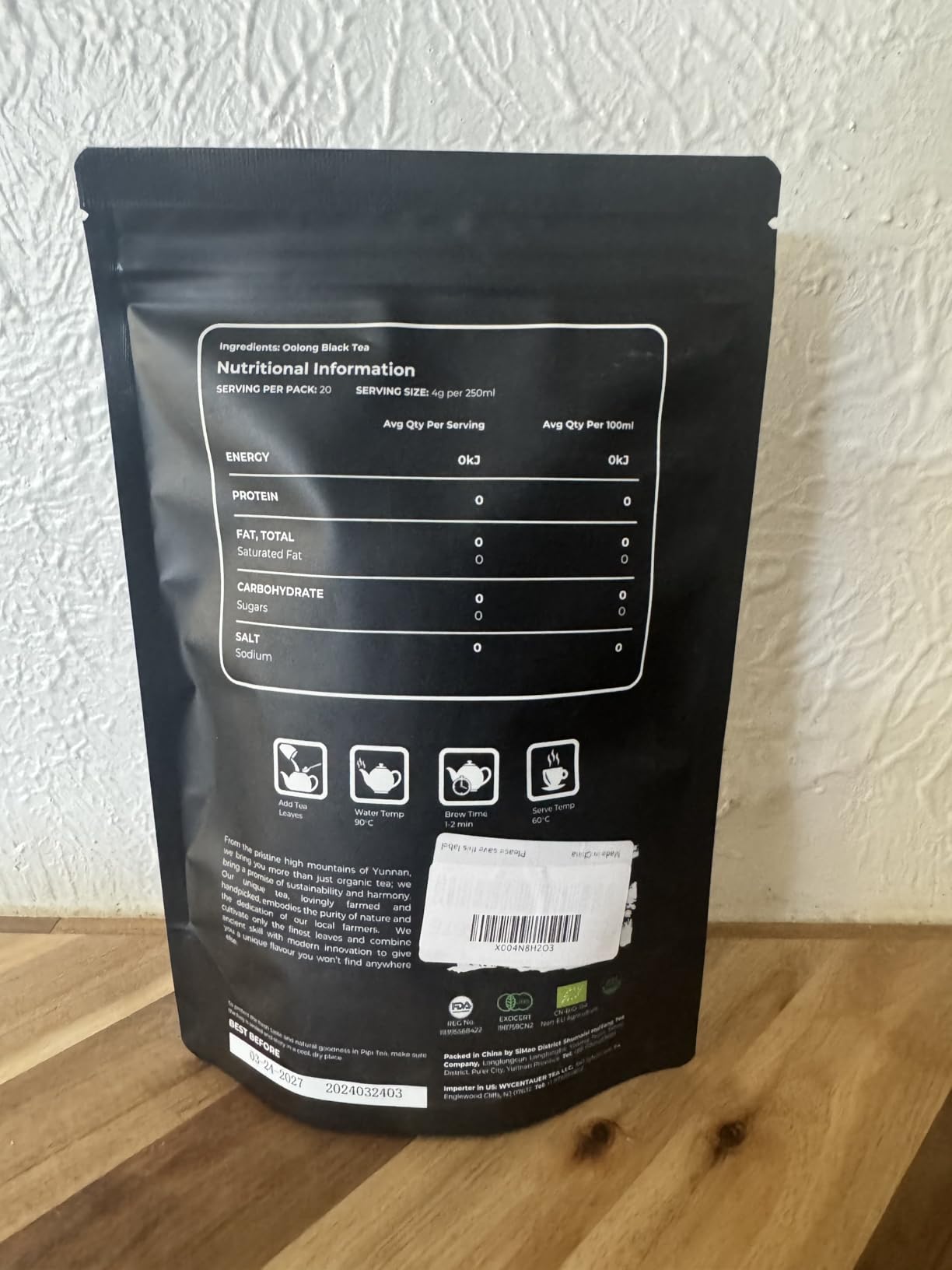 PiPi Tea Organic Oolong Tea Bags - Whole Leaf, 20 Bags (4g Each) - Cortisol & Calming Tea for Anxiety, Stress, Weight Loss - Bulk Loose Leaf Oolong Tea customer photo 1