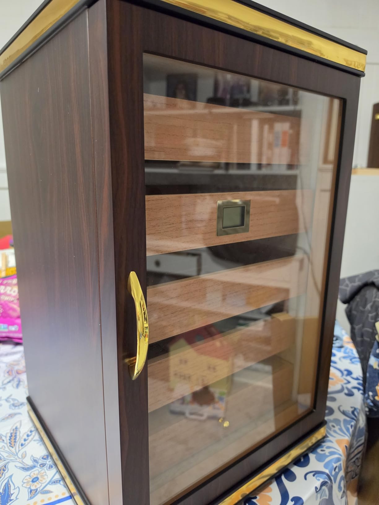 500-Count Cigar Humidor Cabinet with Digital Hygrometer, Gift Set | Ebony finish, 5 cedar drawers, triple-sided light, digital hygrometer, humidifier and humidity packs for up to 500 cigars customer photo 2