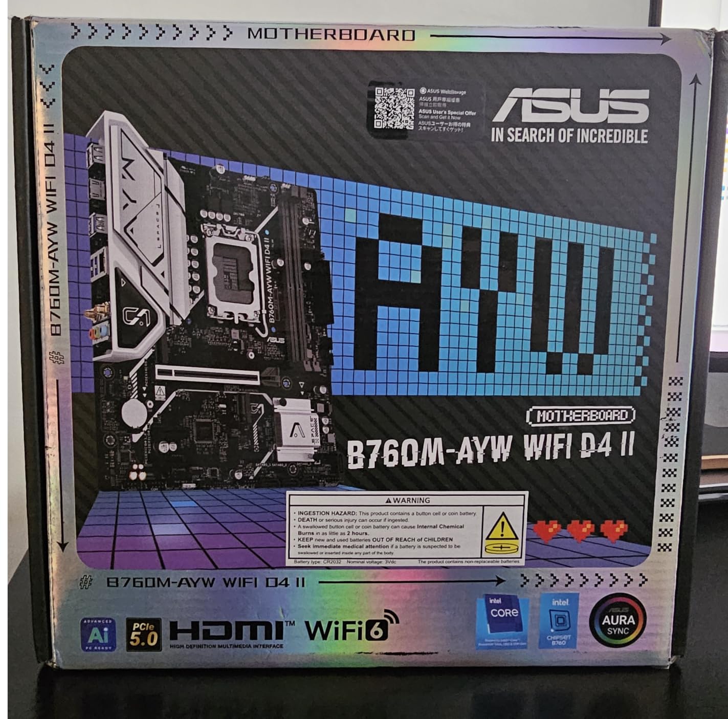 ASUS B760M-AYW WiFi D4 II Intel® B760 (LGA 1700) microATX mATX Motherboard, PCIe 5.0 x16 Support, Two M.2 Slots, DDR4, Realtek 2.5Gb Ethernet, Wi-Fi 6, HDMI, SATA 6 Gbps, Front USB 5Gbps, Aura Sync customer photo 1