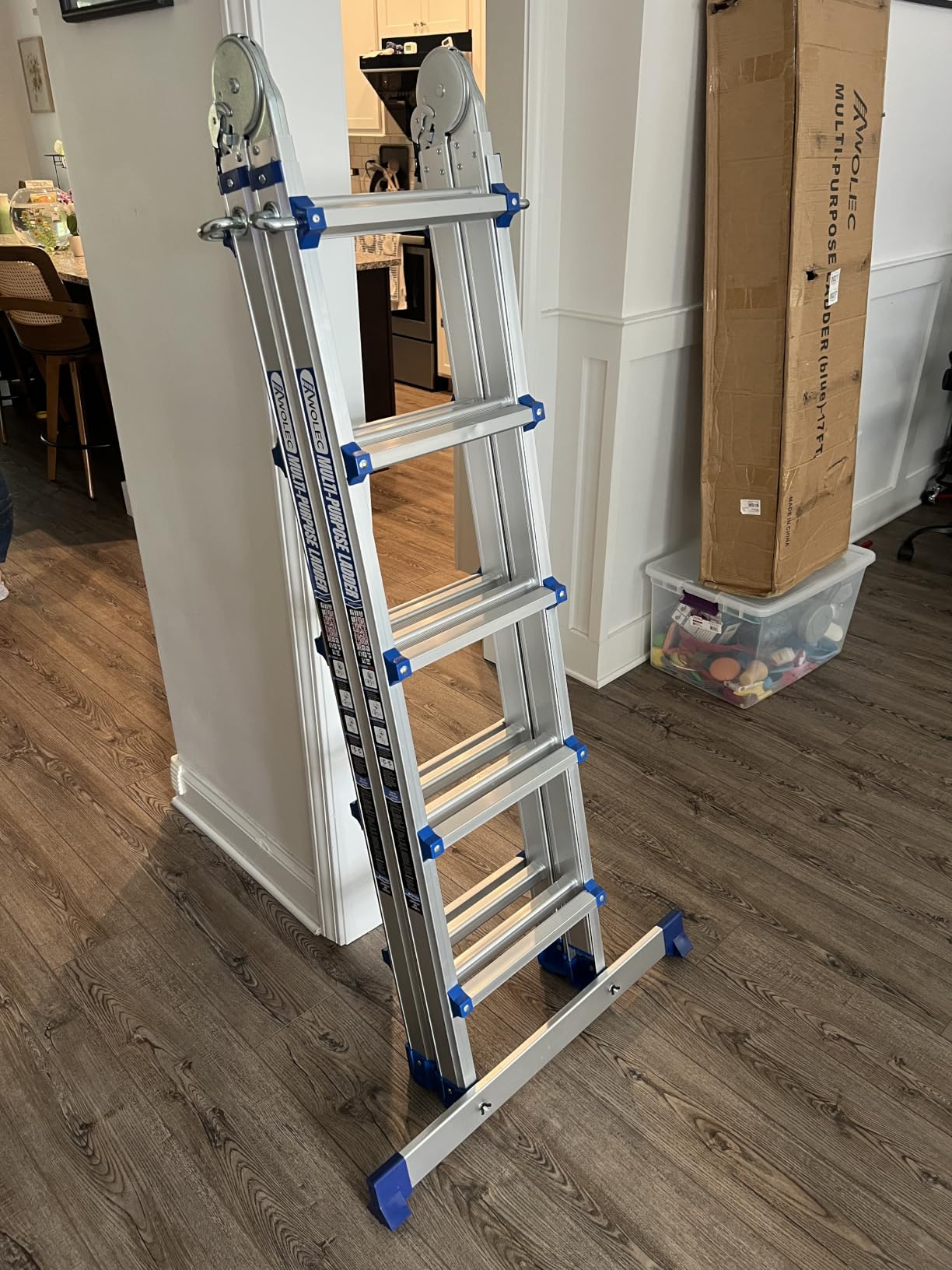 Ladder, Multi-Position Telescoping Ladder with Wheels, 17 FT, Orange customer photo 2