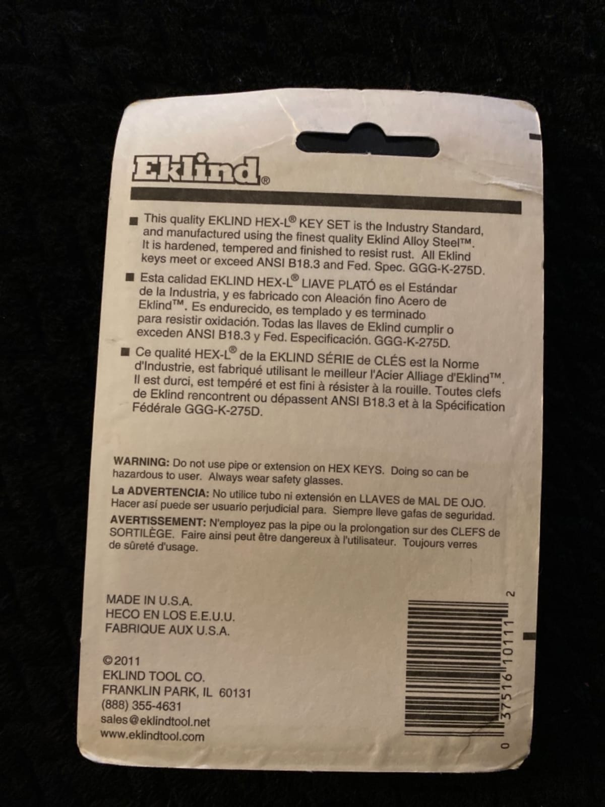EKLIND 10111 Hex-L Key allen wrench - 11pc set SAE Inch Sizes .050-1/4 Short series customer photo 2