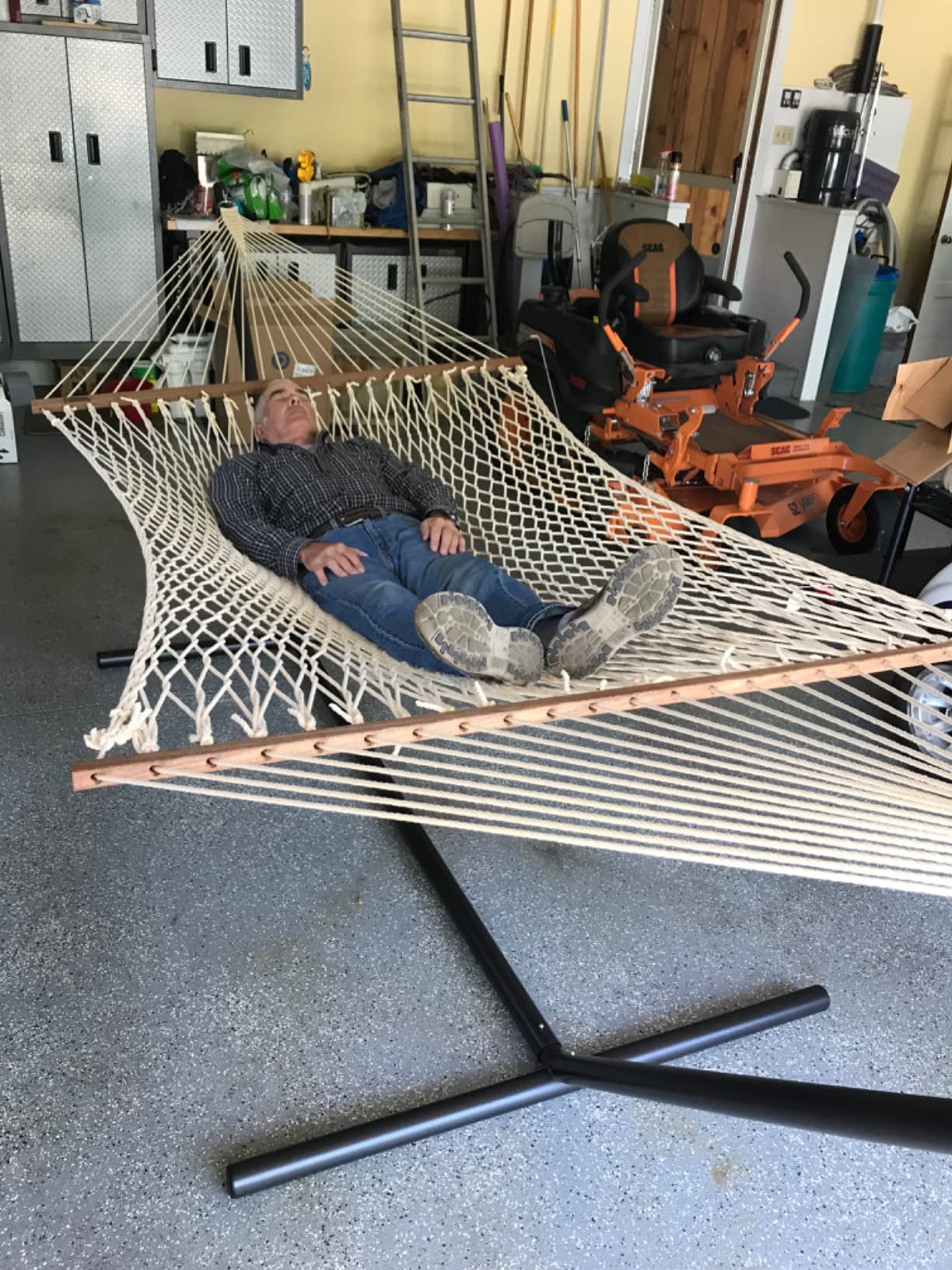 Hatteras Hammocks 15 ft. Tri-Beam Steel Hammock Stand with Right Connection Design and Cape Shield Powder Coating, 600 LB Weight Capacity, Handcrafted in The USA - Black customer photo 2