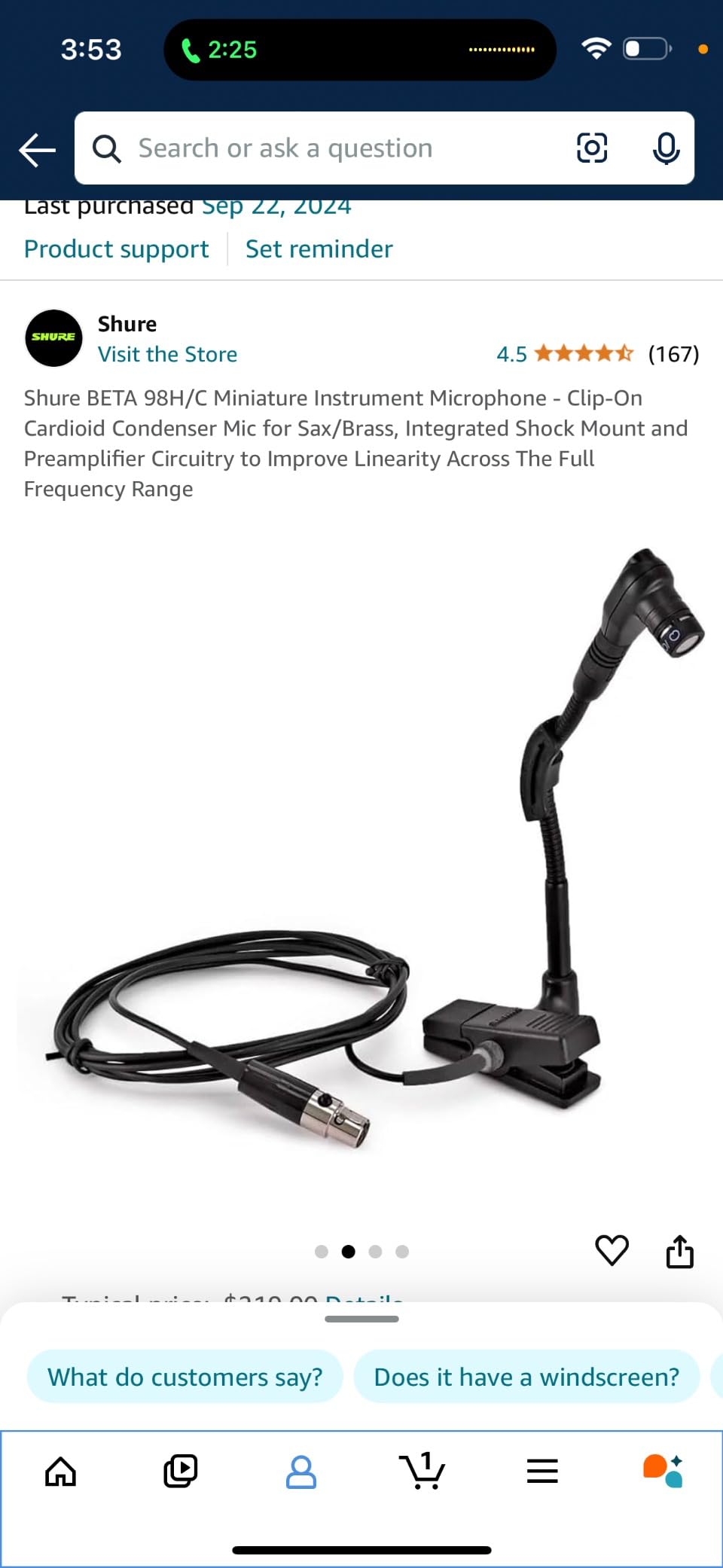 Shure Wired BETA 98H/C Microphone - Miniature Instrument Mic with Wired XLR Connector, Cardioid Condenser, Clip-on with Gooseneck for Sax/Brass or Rim of Percussion (BETA98H/C) customer photo 1